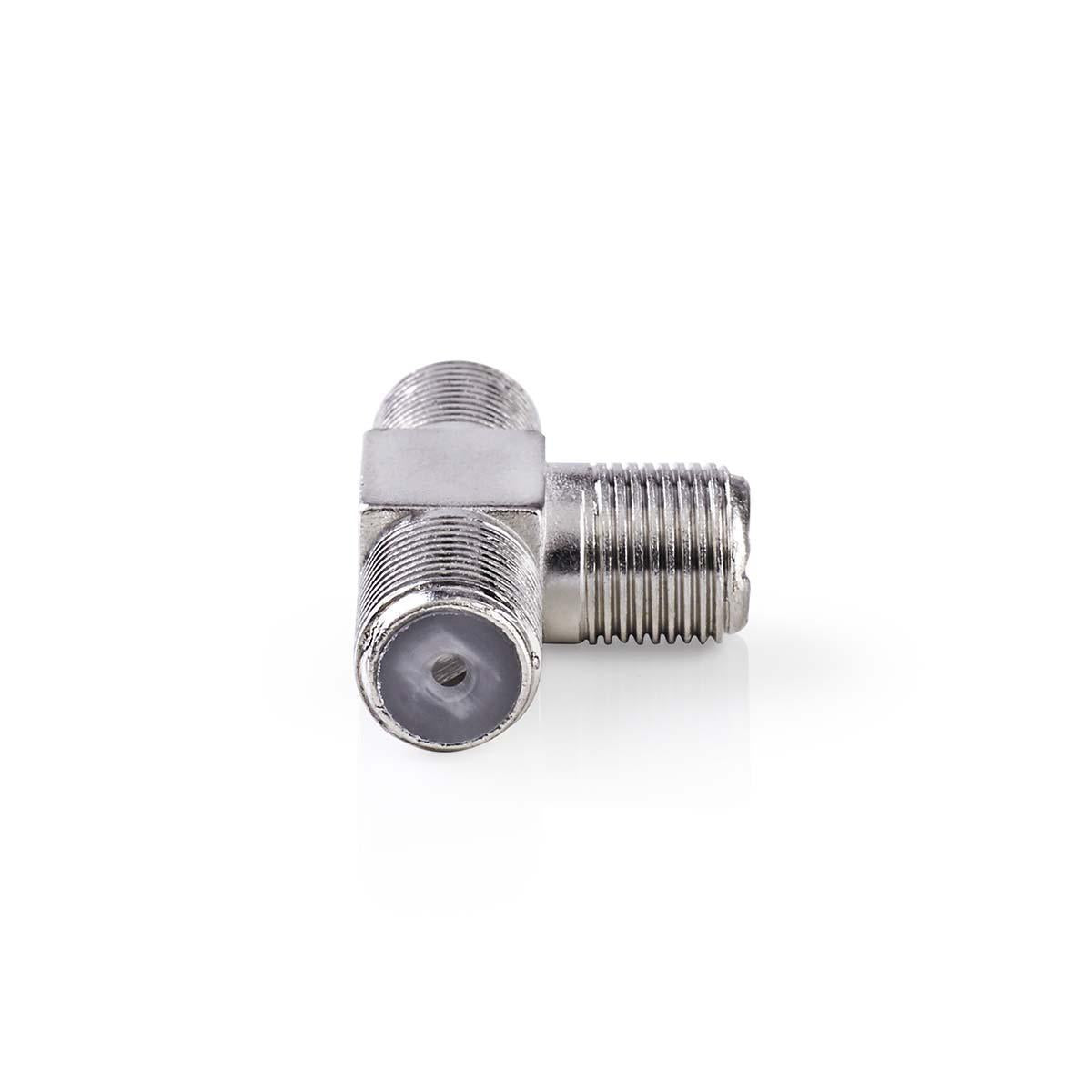 Satellite & Antenna Adapter | F Female | 2x F Female | Nickel Plated | 75 Ohm | T-Splitter | Metal | Silver | 10 pieces. | Plastic bag