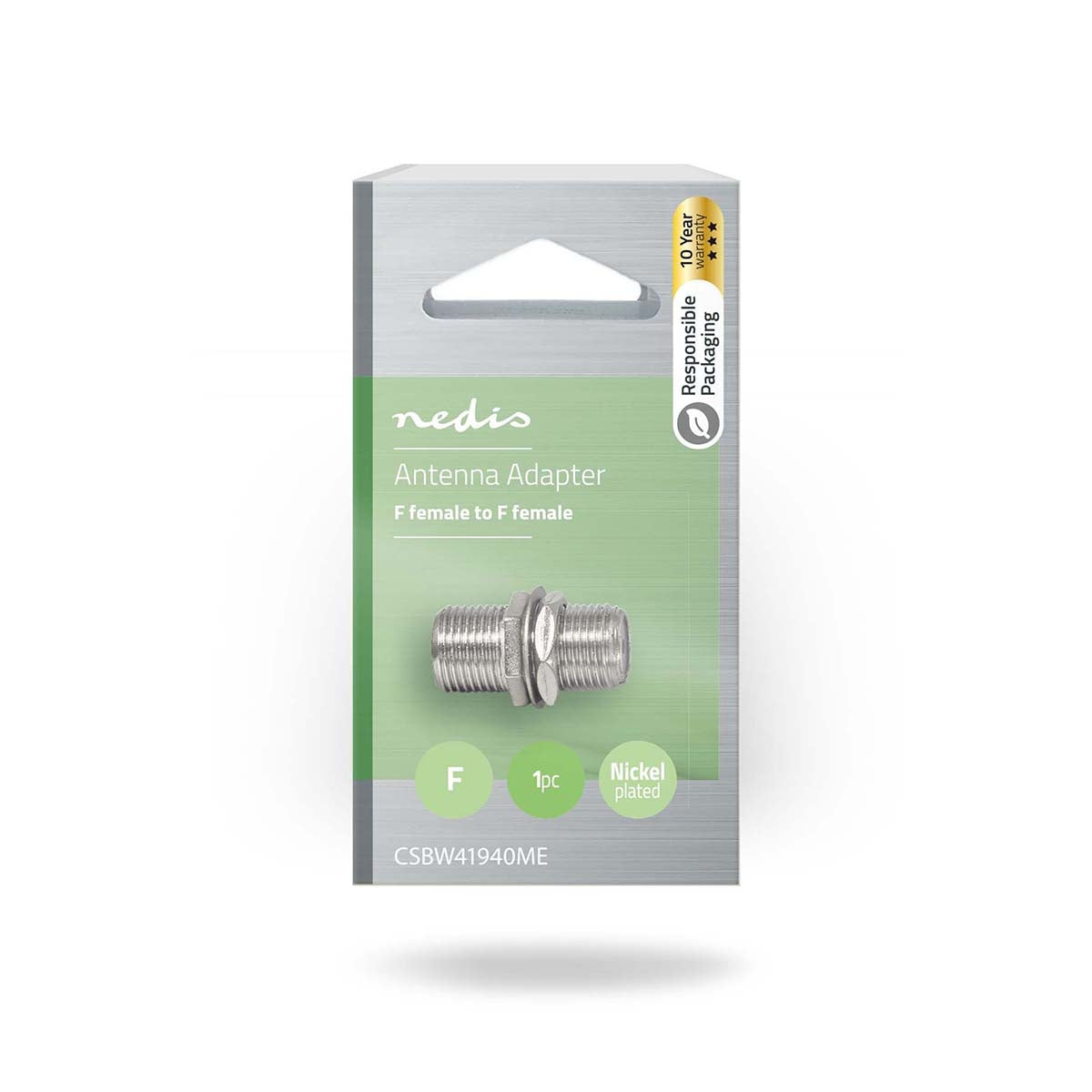 Satellite & Antenna Adapter | F Female | F Female | Nickel Plated | 75 Ohm | Straight | Metal | Silver | 1 pc. | Box