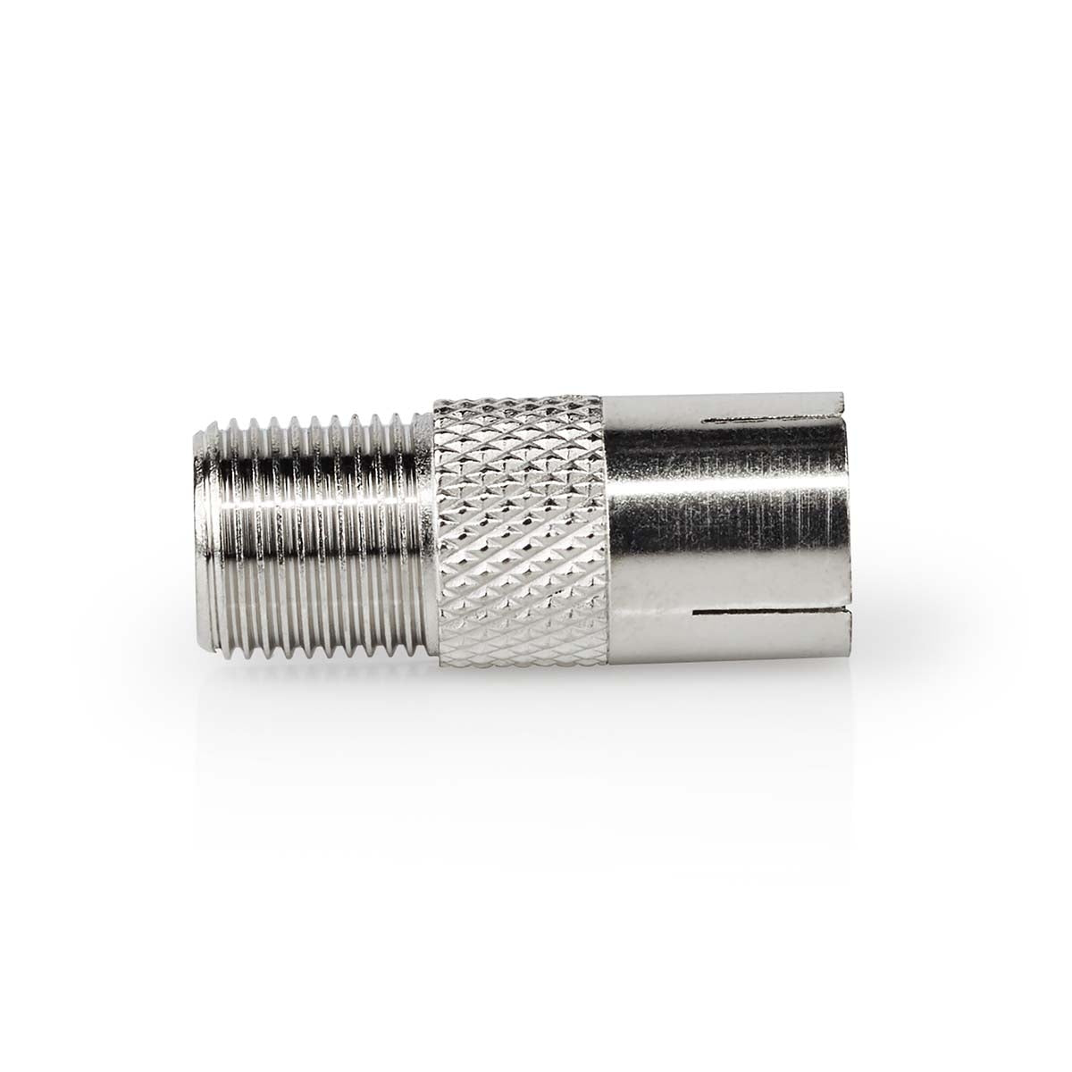 Satellite & Antenna Adapter | F Female | IEC (Coax) Female | Nickel Plated | 75 Ohm | Straight | Metal | Silver | 10 pieces. | Envelope