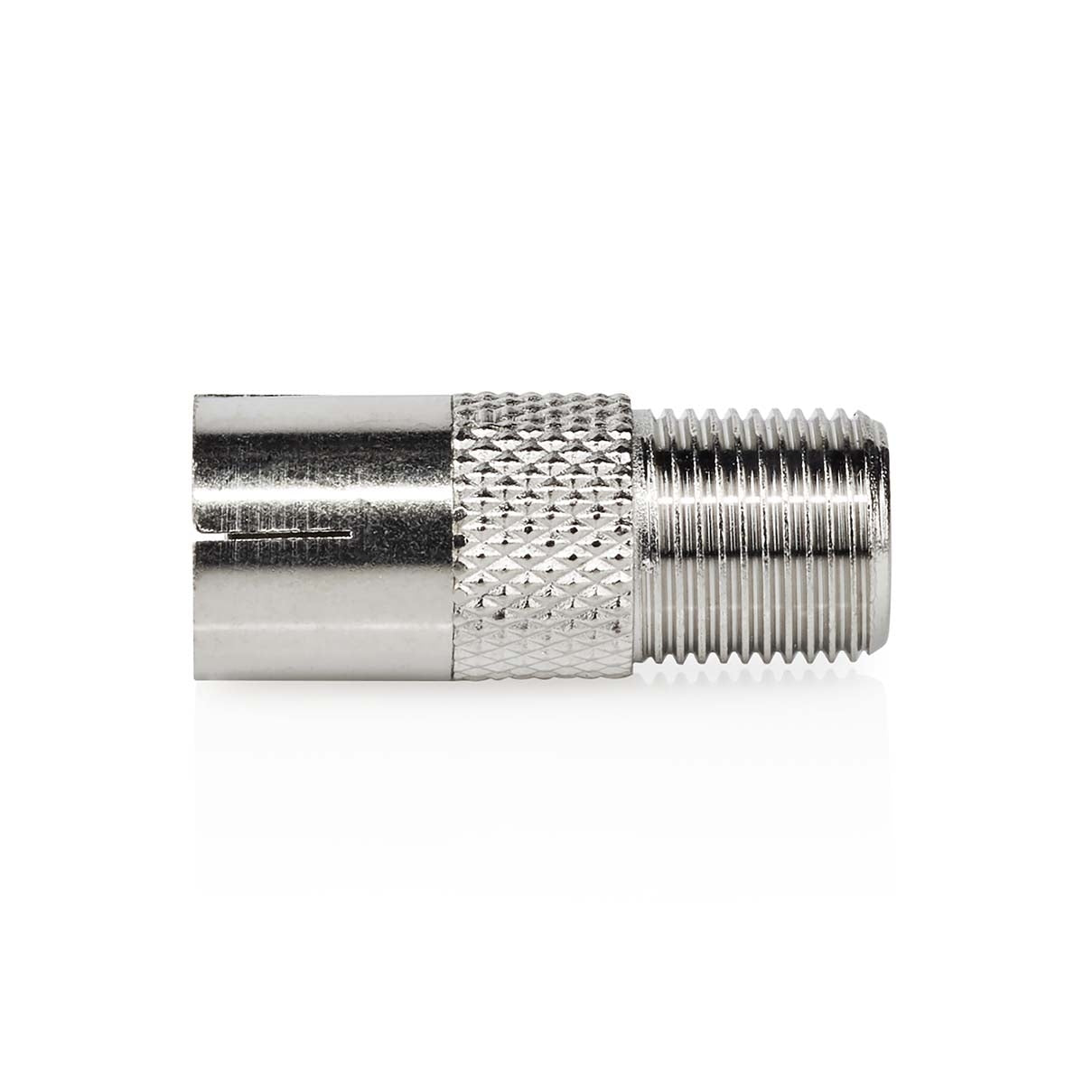 Satellite & Antenna Adapter | F Female | IEC (Coax) Female | Nickel Plated | 75 Ohm | Straight | Metal | Silver | 10 pieces. | Envelope