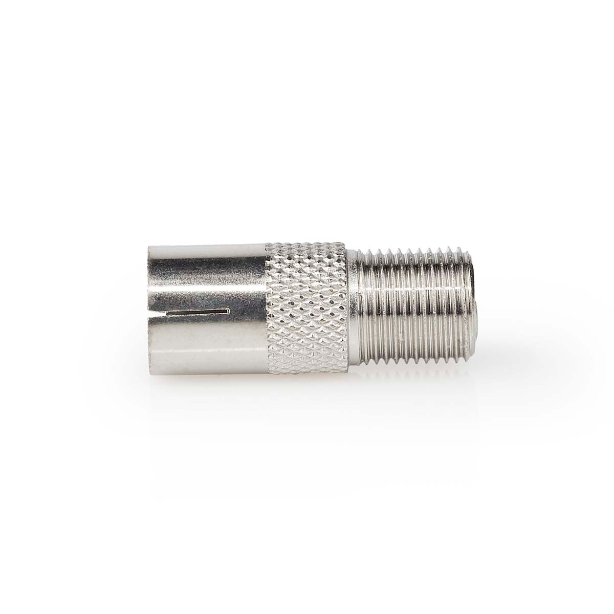 Satellite & Antenna Adapter | F Female | IEC (Coax) Female | Nickel Plated | 75 Ohm | Straight | Metal | Silver | 1 pc. | Box