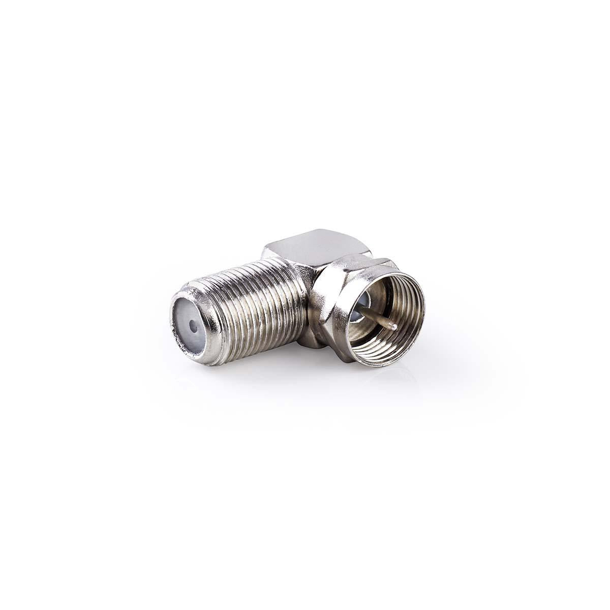 Satellite & Antenna Adapter | F Male | F Female | Nickel plated | 75 Ohm | Angled 90° | Metal | Silver | 10 pieces. | Envelope