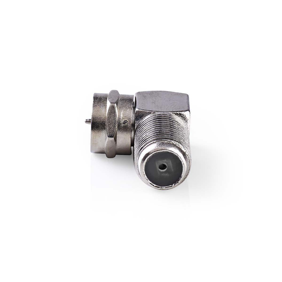 Satellite & Antenna Adapter | F Male | F Female | Nickel plated | 75 Ohm | Angled 90° | Metal | Silver | 10 pieces. | Envelope