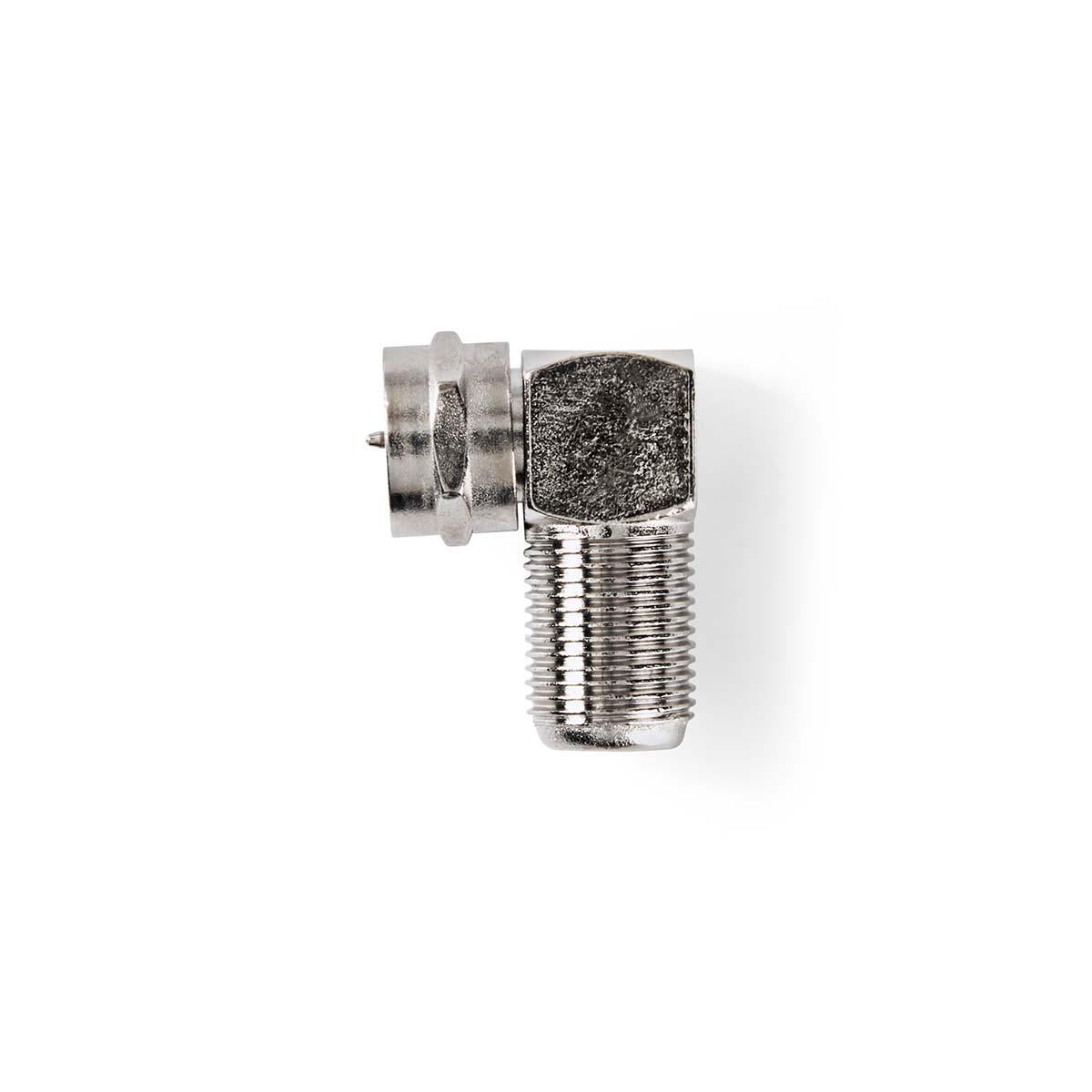 Satellite & Antenna Adapter | F Male | F Female | Nickel plated | 75 Ohm | Angled 90° | Metal | Silver | 10 pieces. | Envelope