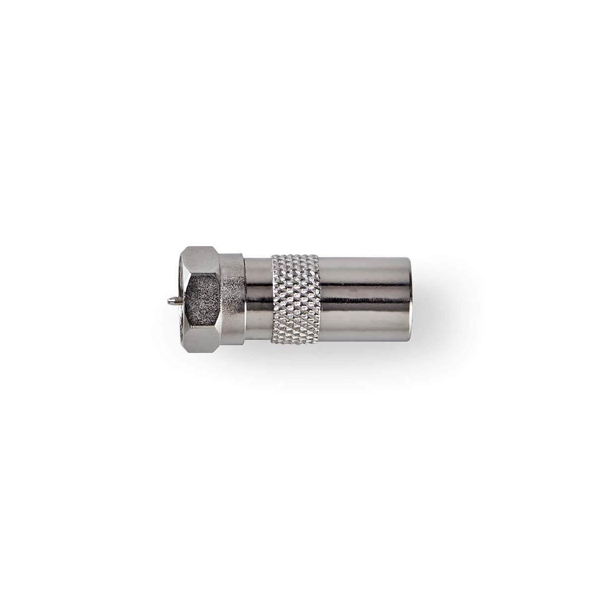Satellite & Antenna Adapter | F Male | IEC (Coax) Male | Nickel Plated | 75 Ohm | Straight | Metal | Silver | 10 pieces. | Envelope