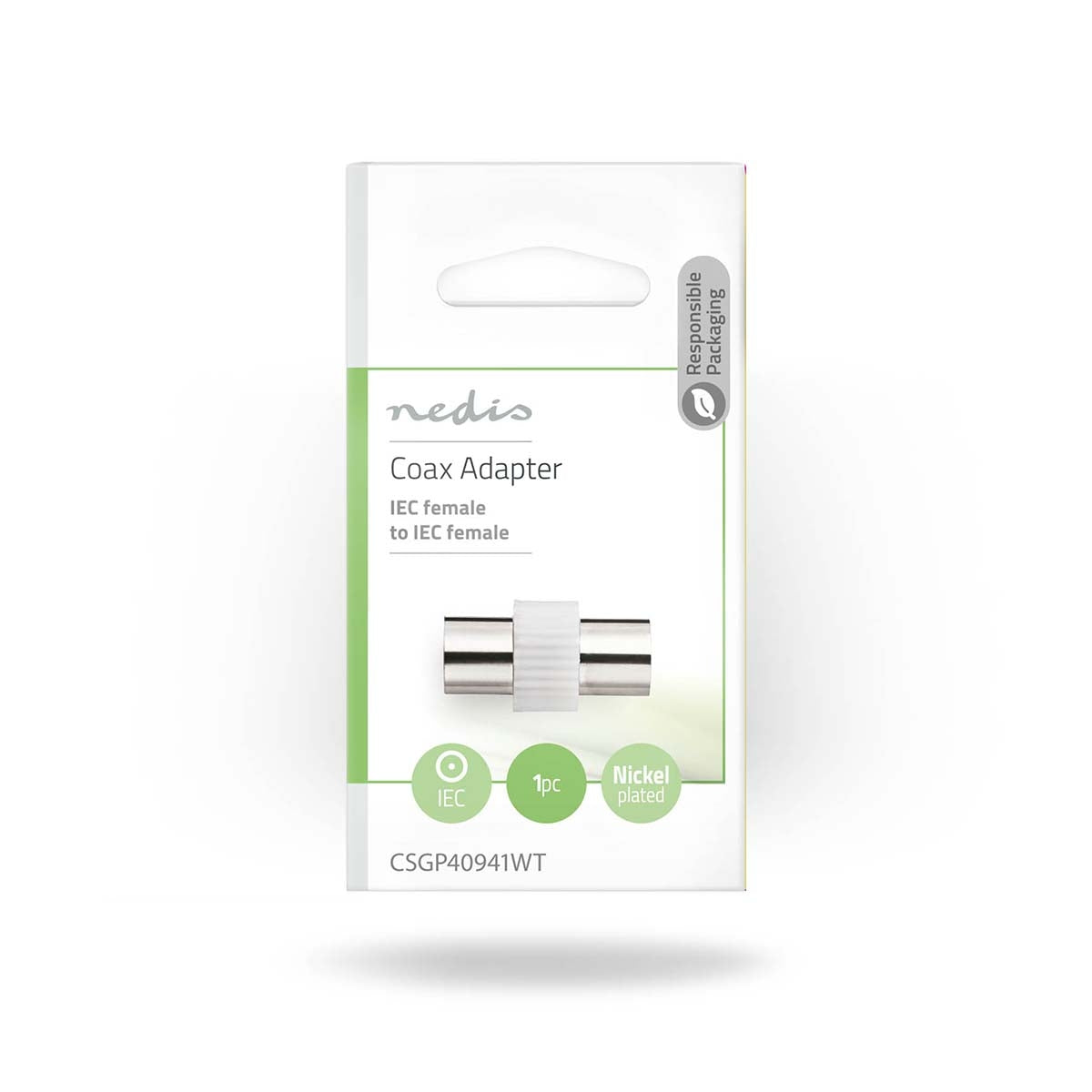 Satellite & Antenna Adapter | IEC (Coax) Female | IEC (Coax) Female | Nickel Plated | 75 Ohm | Straight | Metal / Plastic | White | 1 pc. | Envelope