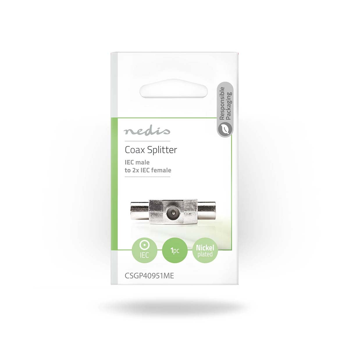 Satellite & Antenna Adapter | IEC (Coax) Male | 2x Coax Female | Nickel Plated | 75 Ohm | T-Splitter | Metal | Silver | 1 pc. | Envelope
