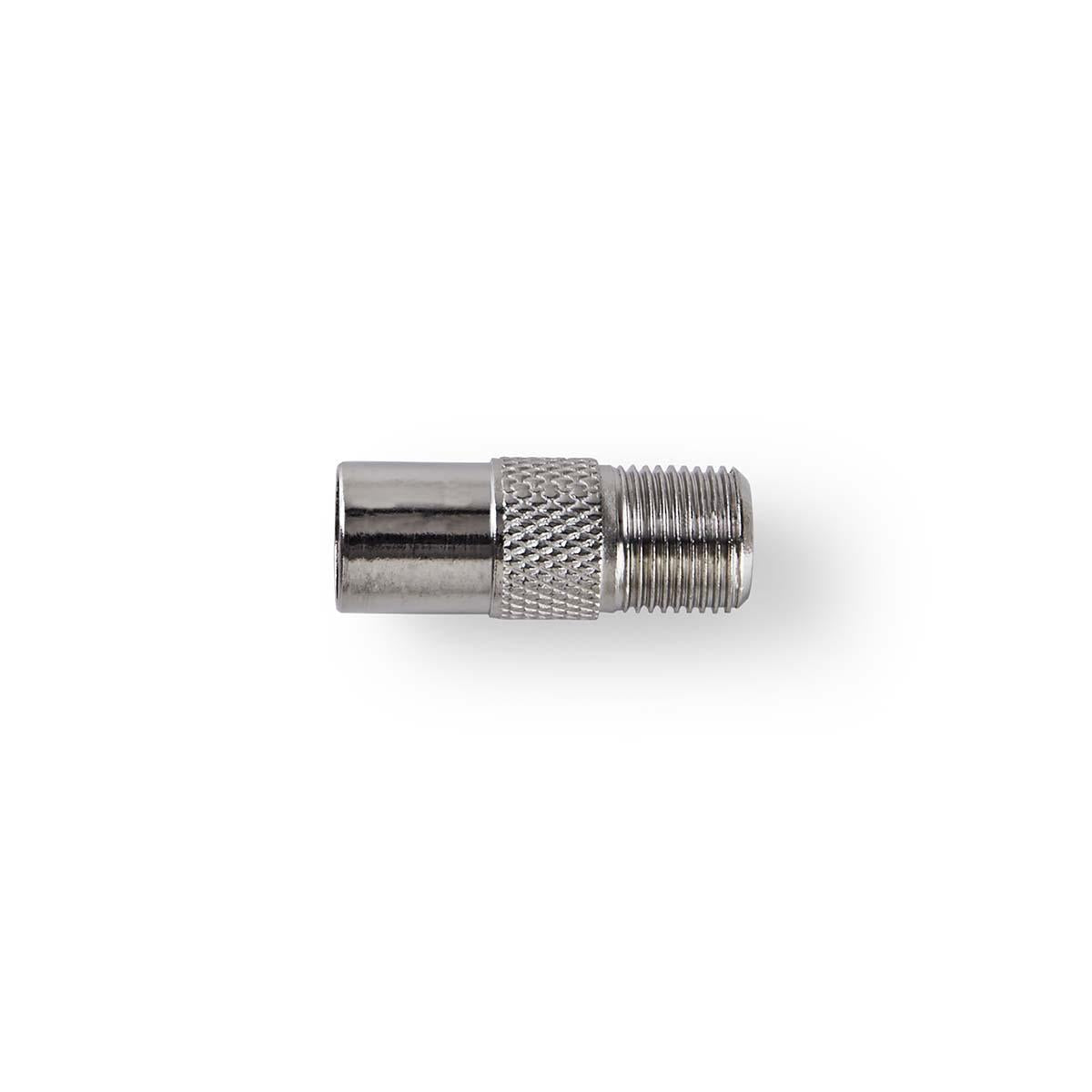 Satellite & Antenna Adapter | IEC (Coax) Male | F Female | Nickel Plated | 75 Ohm | Straight | Metal | Silver | 1 pc. | Box