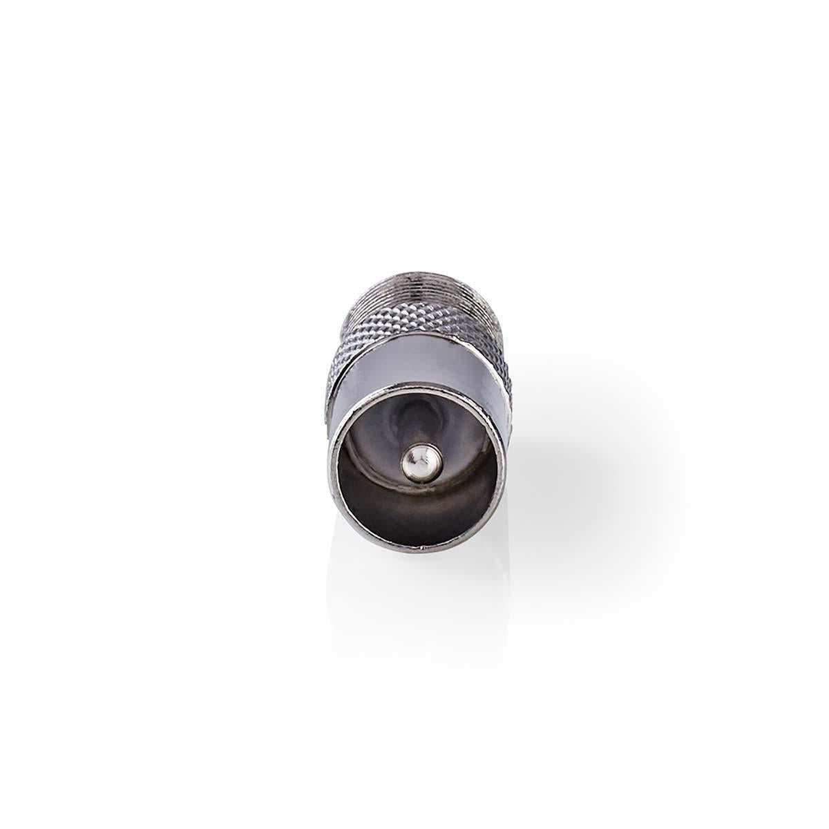 Satellite & Antenna Adapter | IEC (Coax) Male | F Female | Nickel Plated | 75 Ohm | Straight | Metal | Silver | 1 pc. | Box