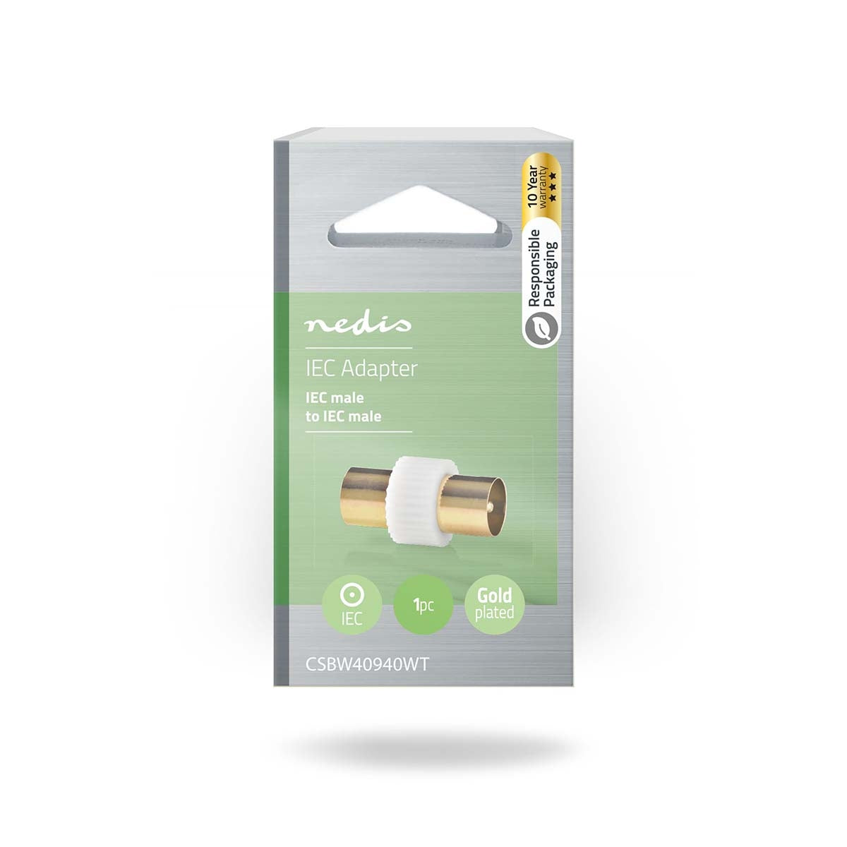 Satellite & Antenna Adapter | IEC (Coax) Male | IEC (Coax) Male | Gold Plated | 75 Ohm | Straight | Metal / Plastic | White | 1 pc. | Box