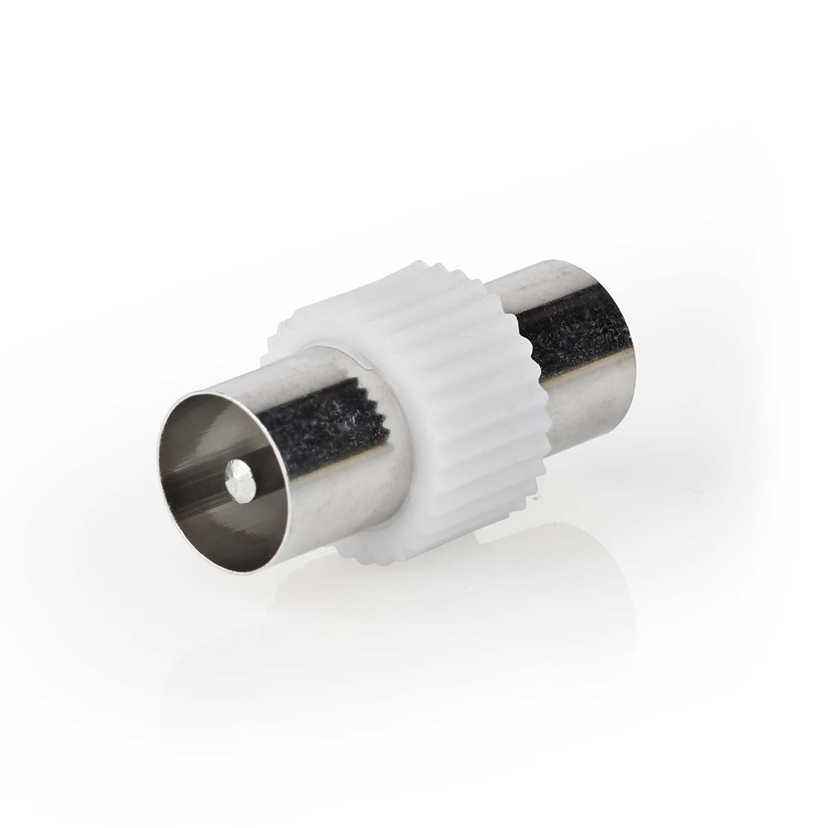 Satellite & Antenna Adapter | IEC (Coax) Male | IEC (Coax) Male | Nickel Plated | 75 Ohm | Straight | Metal / Plastic | White | 1 pc. | Box