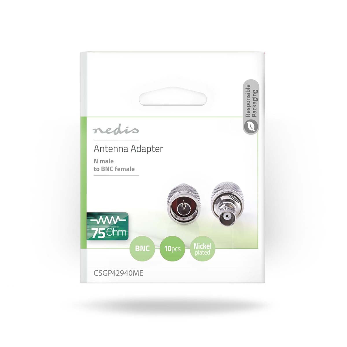 Satellite & Antenna Adapter | N Male | BNC Female | Nickel Plated | 50 Ohm | Straight | Metal | Silver | 10 pieces. | Envelope