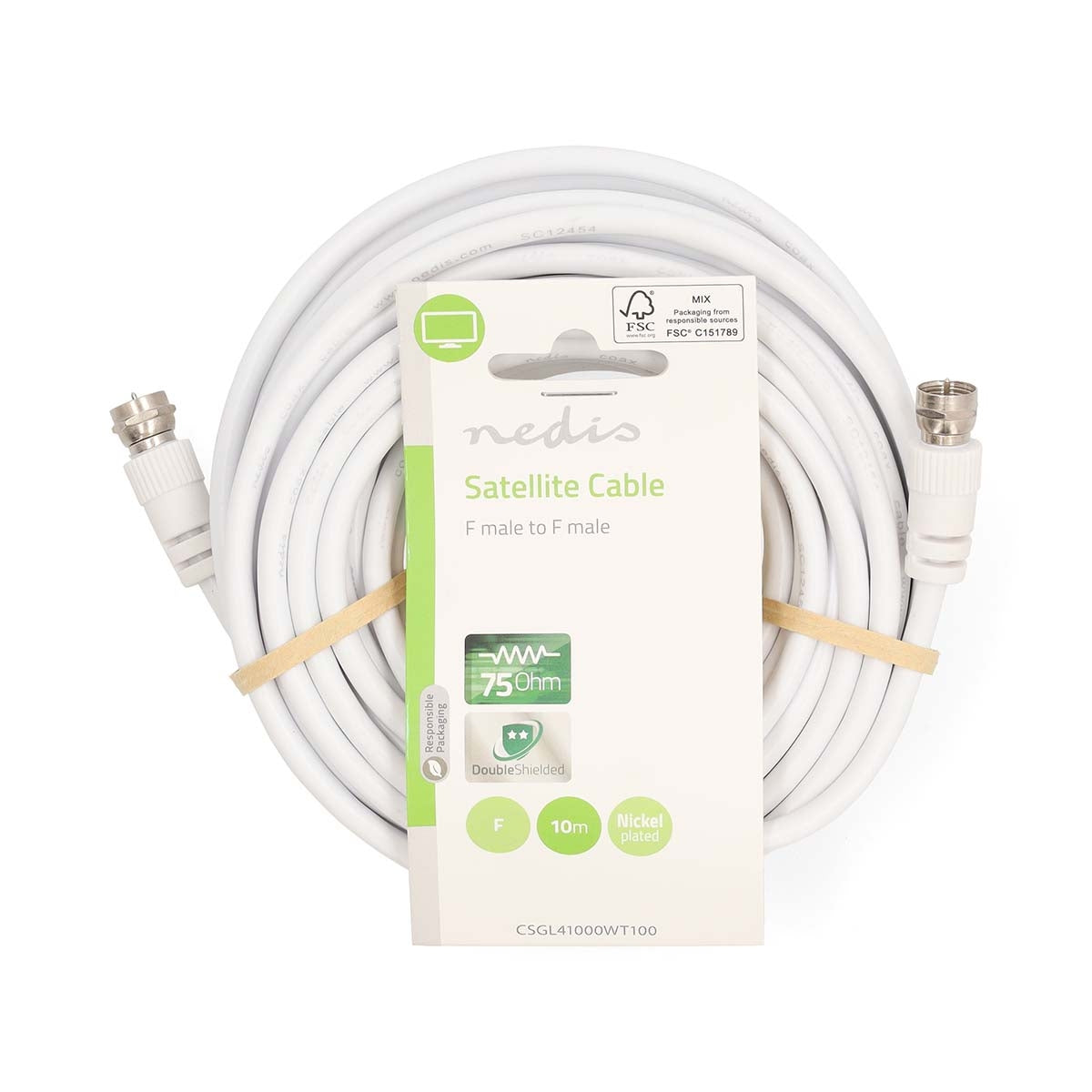 Satellite & Antenna Cable | F Male | F Male | Nickel Plated | 75 Ohm | Double Shielded | 10.0 m | Round | PVC | White | Label