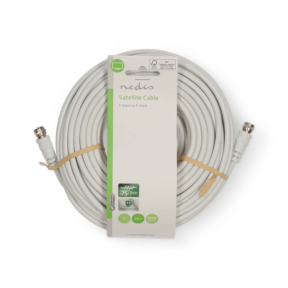Satellite & Antenna Cable | F Male | F Male | Nickel Plated | 75 Ohm | Double Shielded | 20.0 m | Round | PVC | White | Label