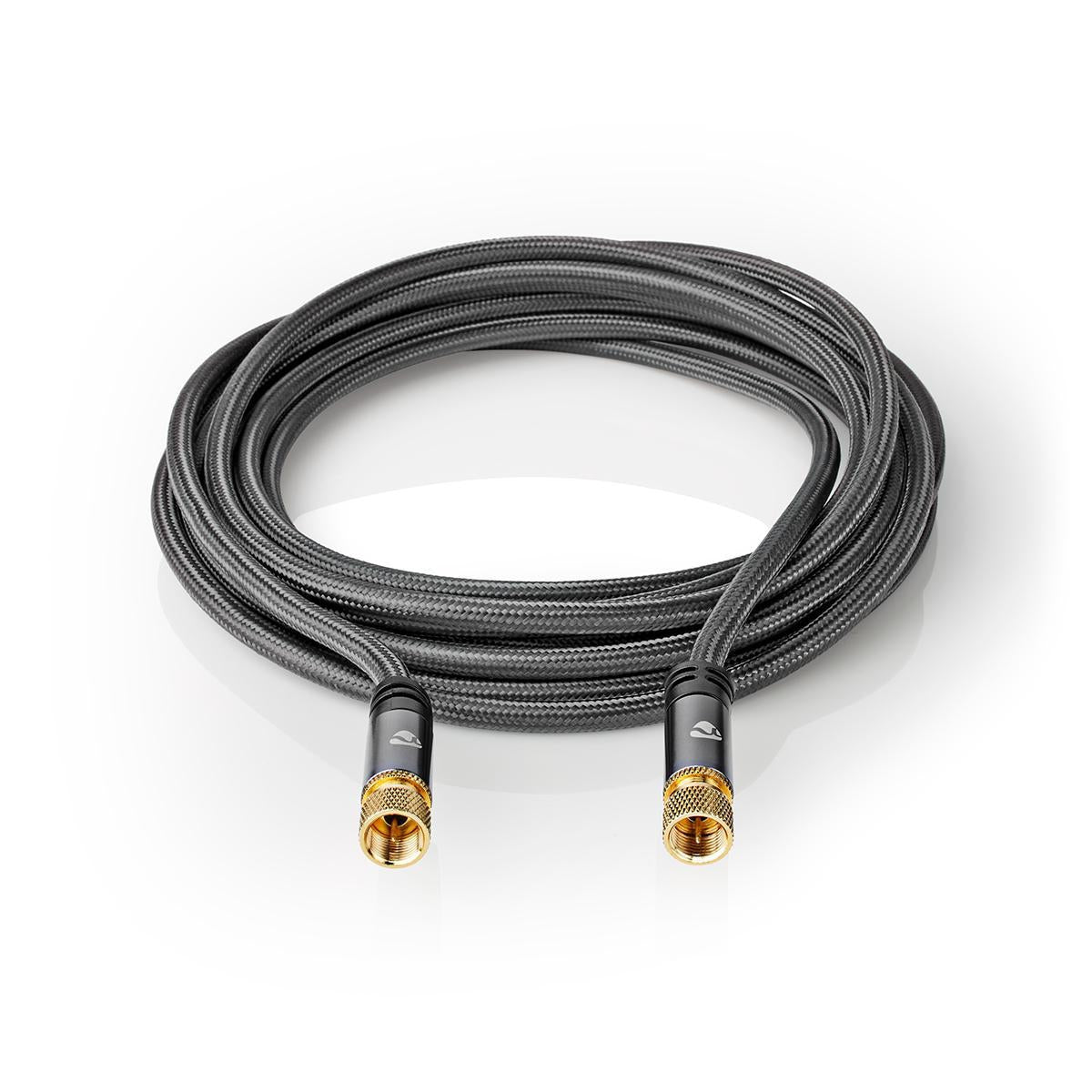 Satellite & Antenna cable | F Male | F Male | Gold Plated | 75 Ohm | Four Protections | 5.00 m | Round | Cotton | Gray / Gray With Metal | Carton with covered window