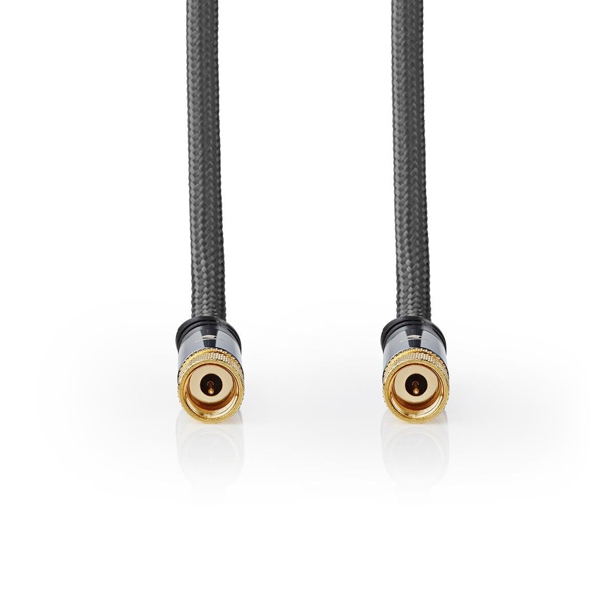 Satellite & Antenna cable | F Male | F Male | Gold Plated | 75 Ohm | Four Protections | 5.00 m | Round | Cotton | Gray / Gray With Metal | Carton with covered window
