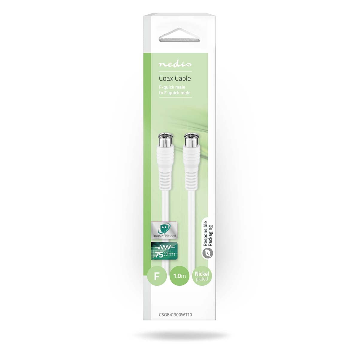 Satellite & Antenna cable | F Male | F Male | Nickel Plated | 75 Ohm | Double Shielded | 1.00 m | Round | PVC | White | Box