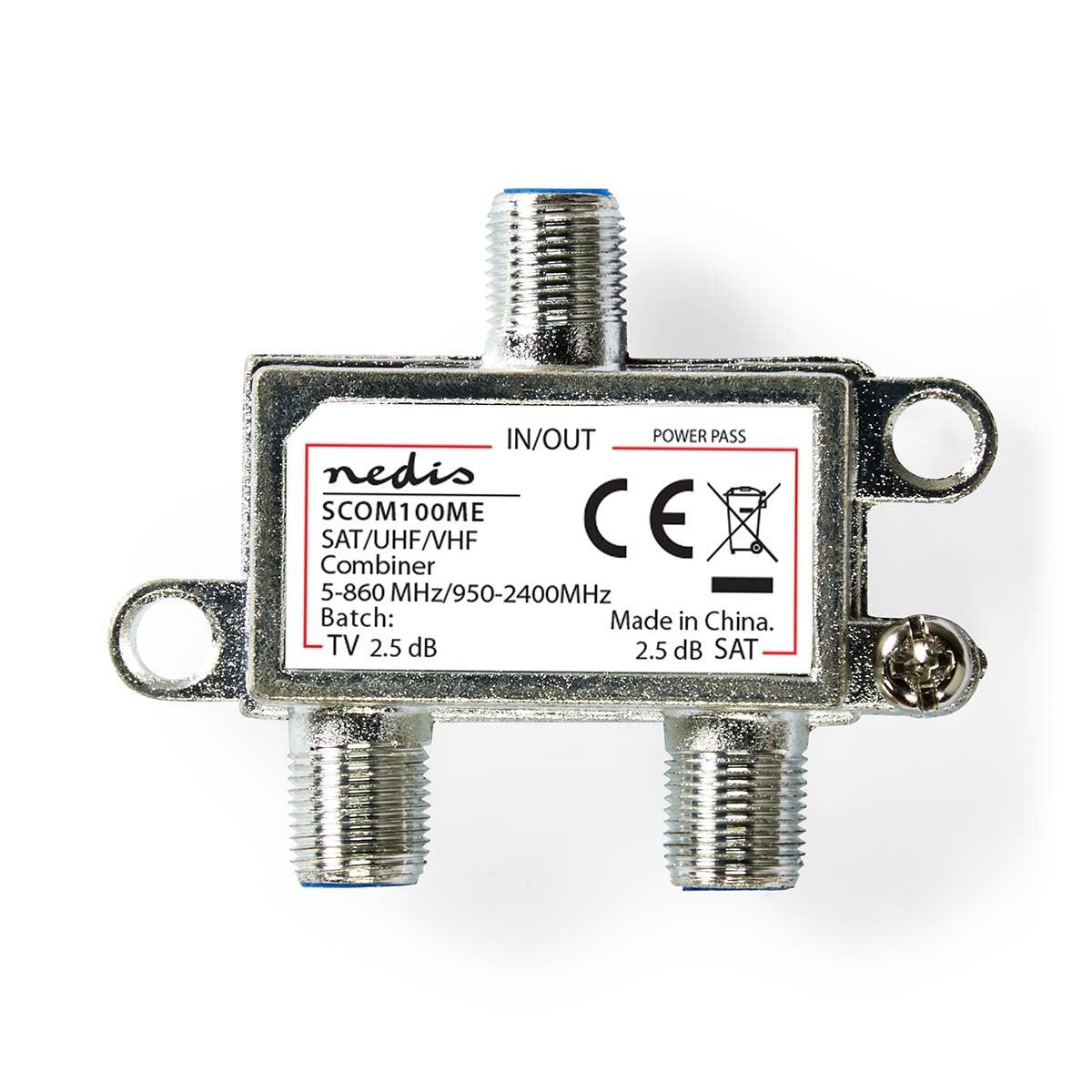 Satellite Combiner | 5-862 MHz | 950-2400 MHz | 75 Ohm | Current pass | Zinc | Silver