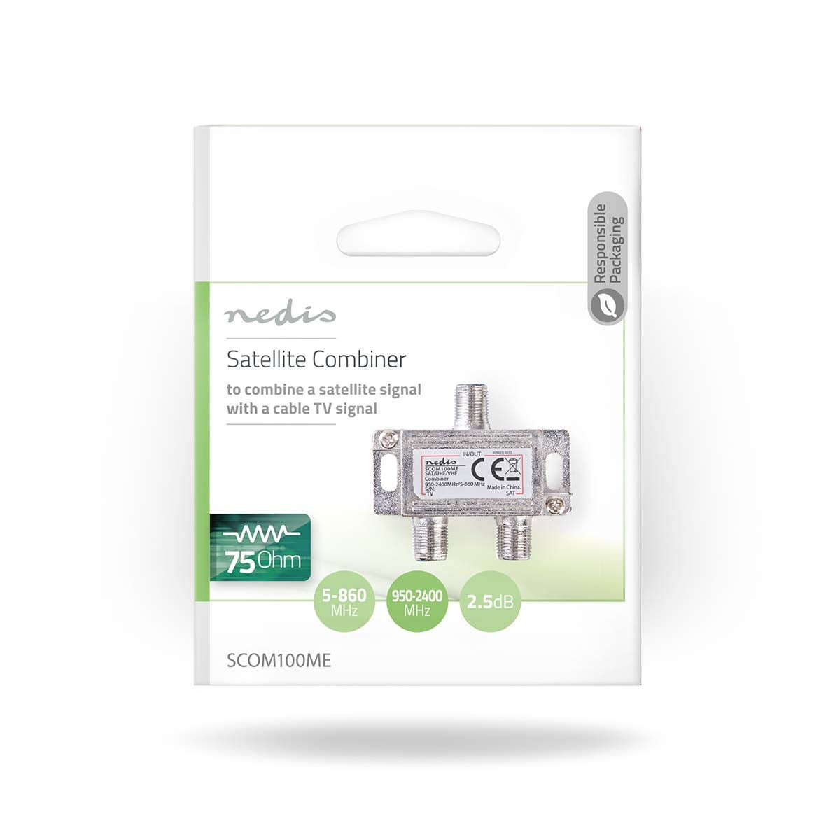 Satellite Combiner | 5-862 MHz | 950-2400 MHz | 75 Ohm | Current pass | Zinc | Silver