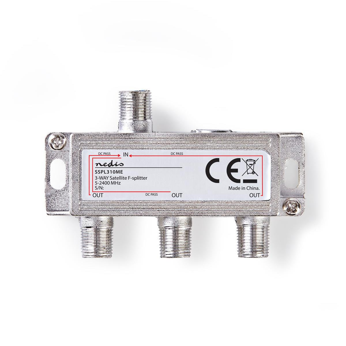 Satellite Splitter | 5 - 2400 MHz | 10.5 dB| Number of inputs: 1 | Number of outputs: 3 | Impedance: 75 Ohm | Zinc | Silver