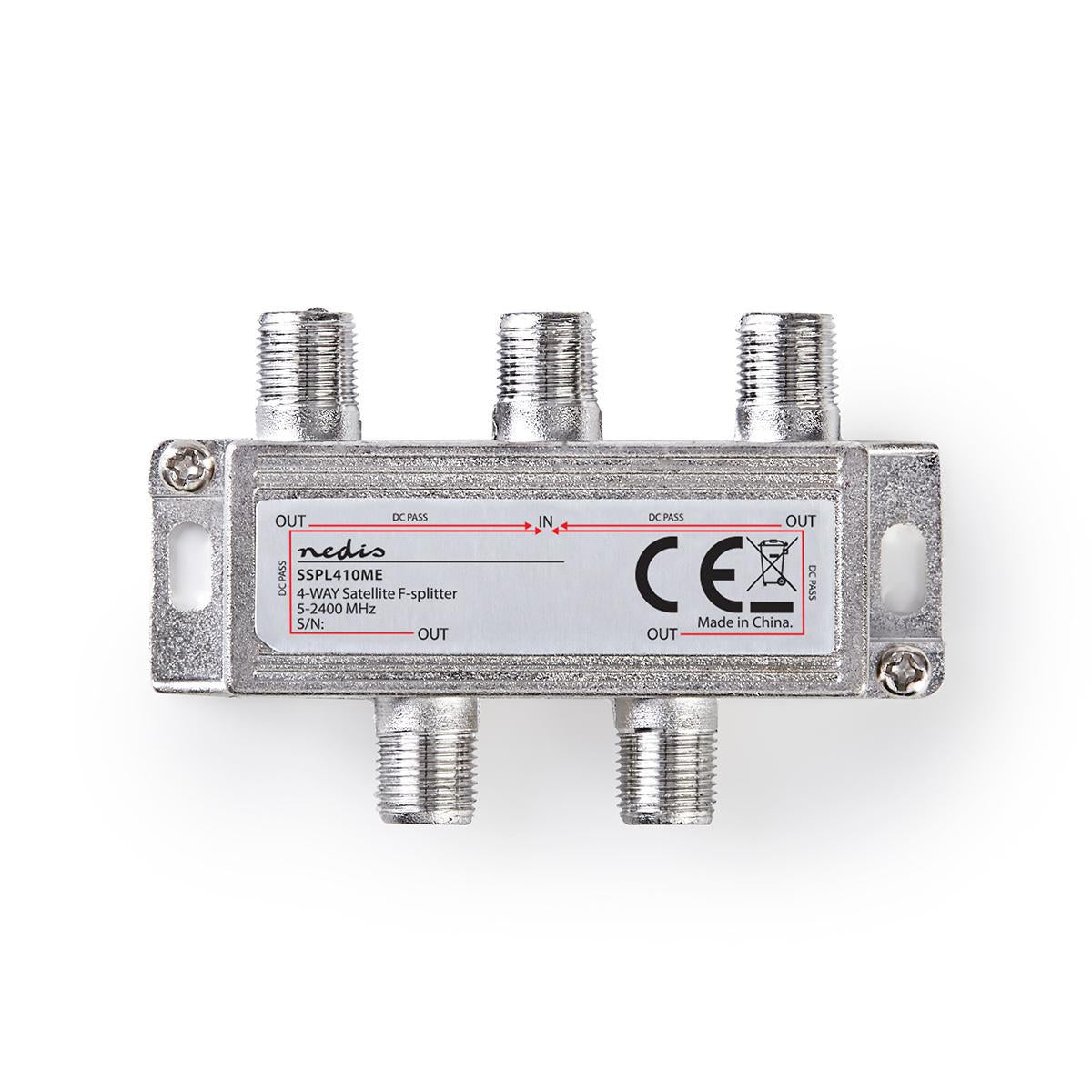 Satellite Splitter | 5 - 2400 MHz | 11.5 dB| Number of inputs: 1 | Number of outputs: 4 | Impedance: 75 Ohm | Zinc | Silver