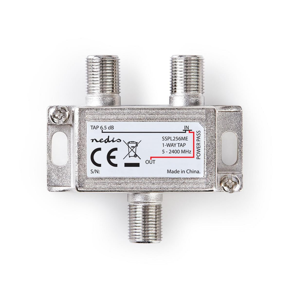 Satellite Splitter | 5 - 2400 MHz | 6.0 dB | Number of inputs: 1 | Number of outputs: 1 | Impedance: 75 Ohm | Zinc | Silver