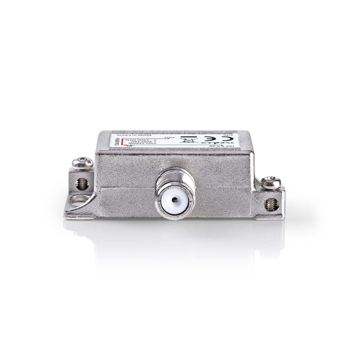 Satellite Splitter | 5 - 2400 MHz | 6.0 dB | Number of inputs: 1 | Number of outputs: 1 | Impedance: 75 Ohm | Zinc | Silver