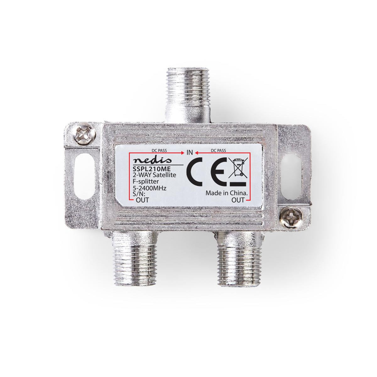 Satellite Splitter | 5 - 2400 MHz | 6.5 dB| Number of inputs: 1 | Number of outputs: 2 | Impedance: 75 Ohm | Zinc | Silver