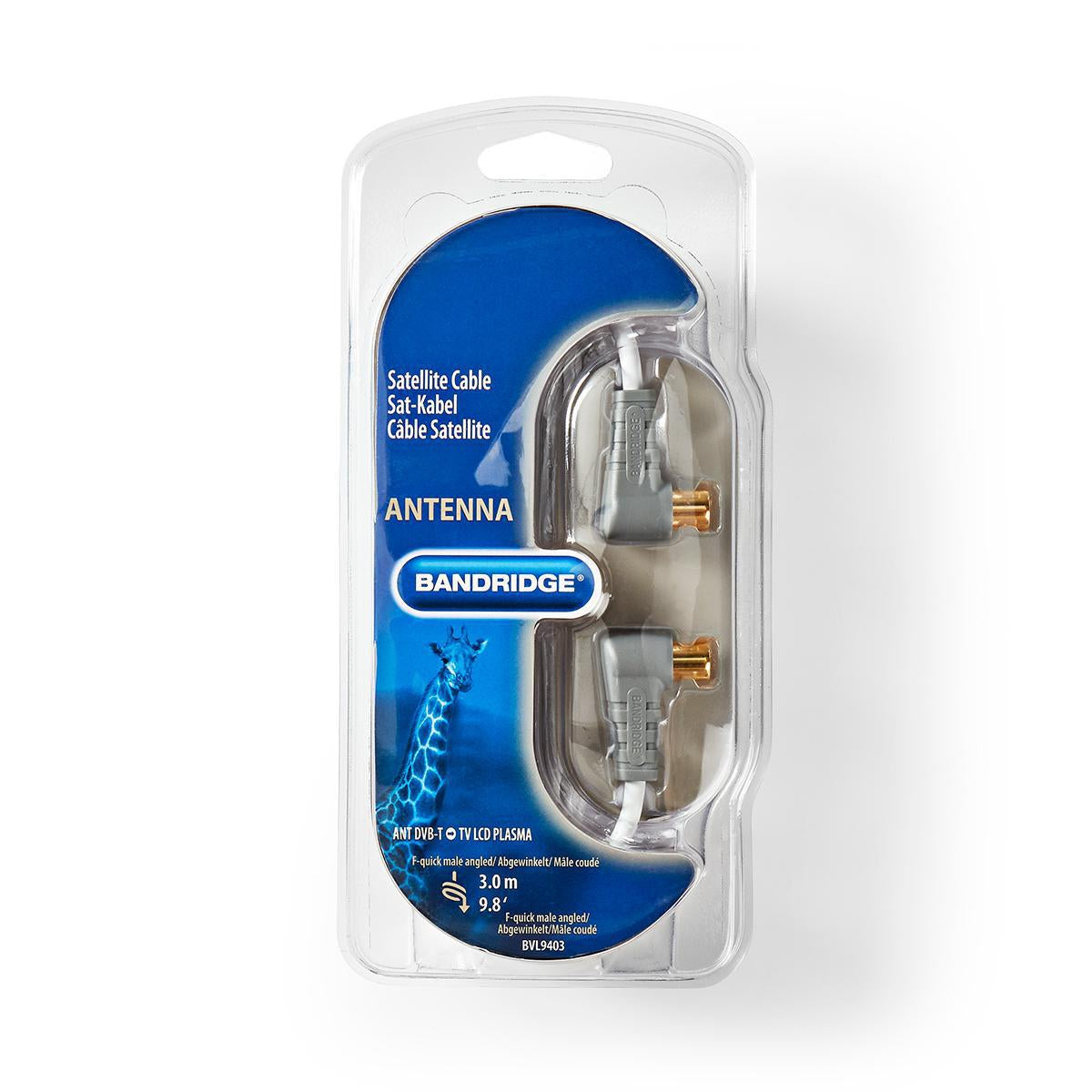 Satellite cable F-quick connector male, angled - F-quick connector male, angled 3.00 m white