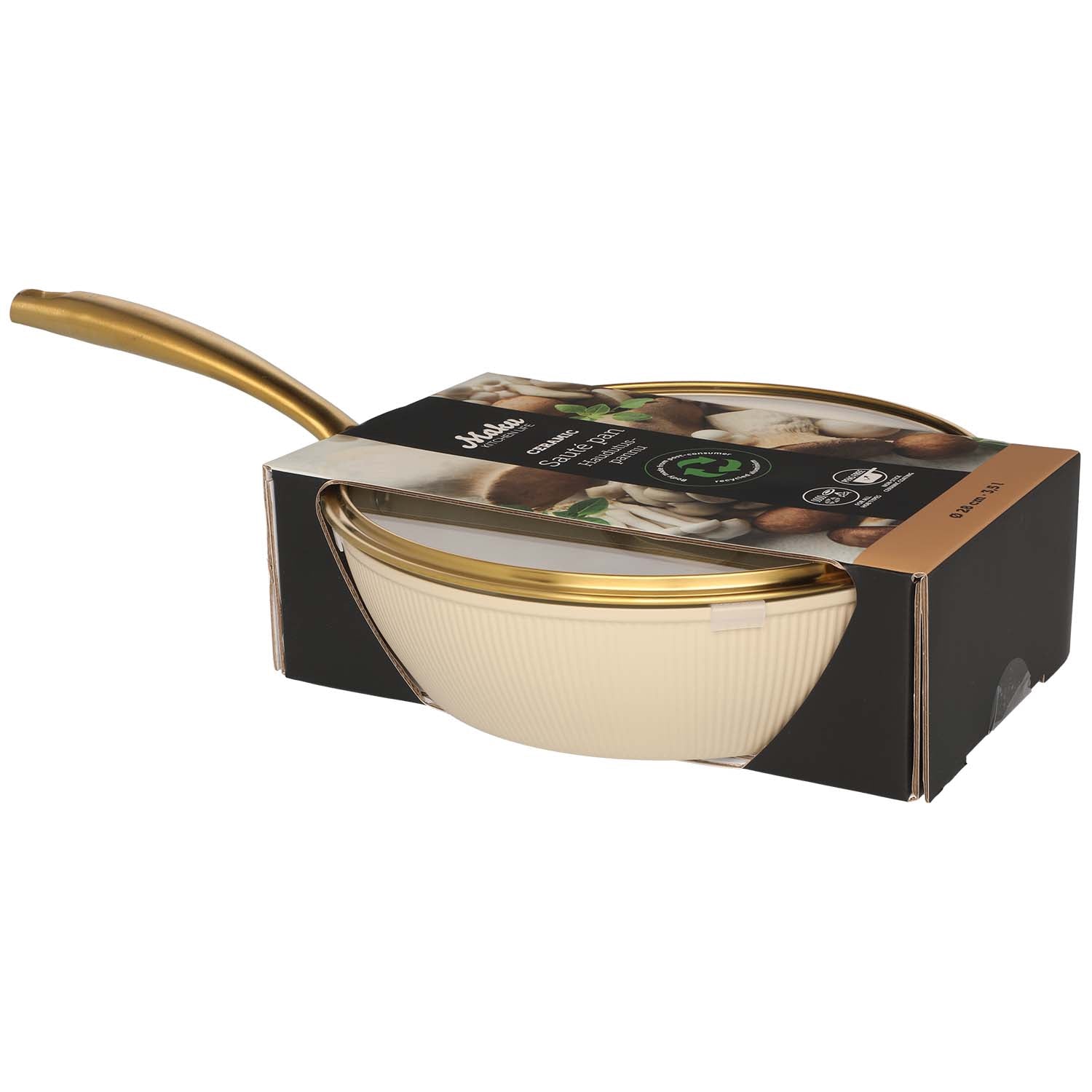 Sauté Pan 28 cm, 3.5 L, Ceramic Coating, Beige