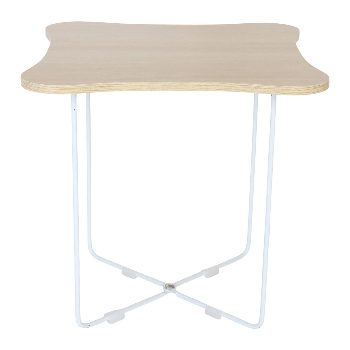 Scandinavian Side Table, Light Wood & White Metal