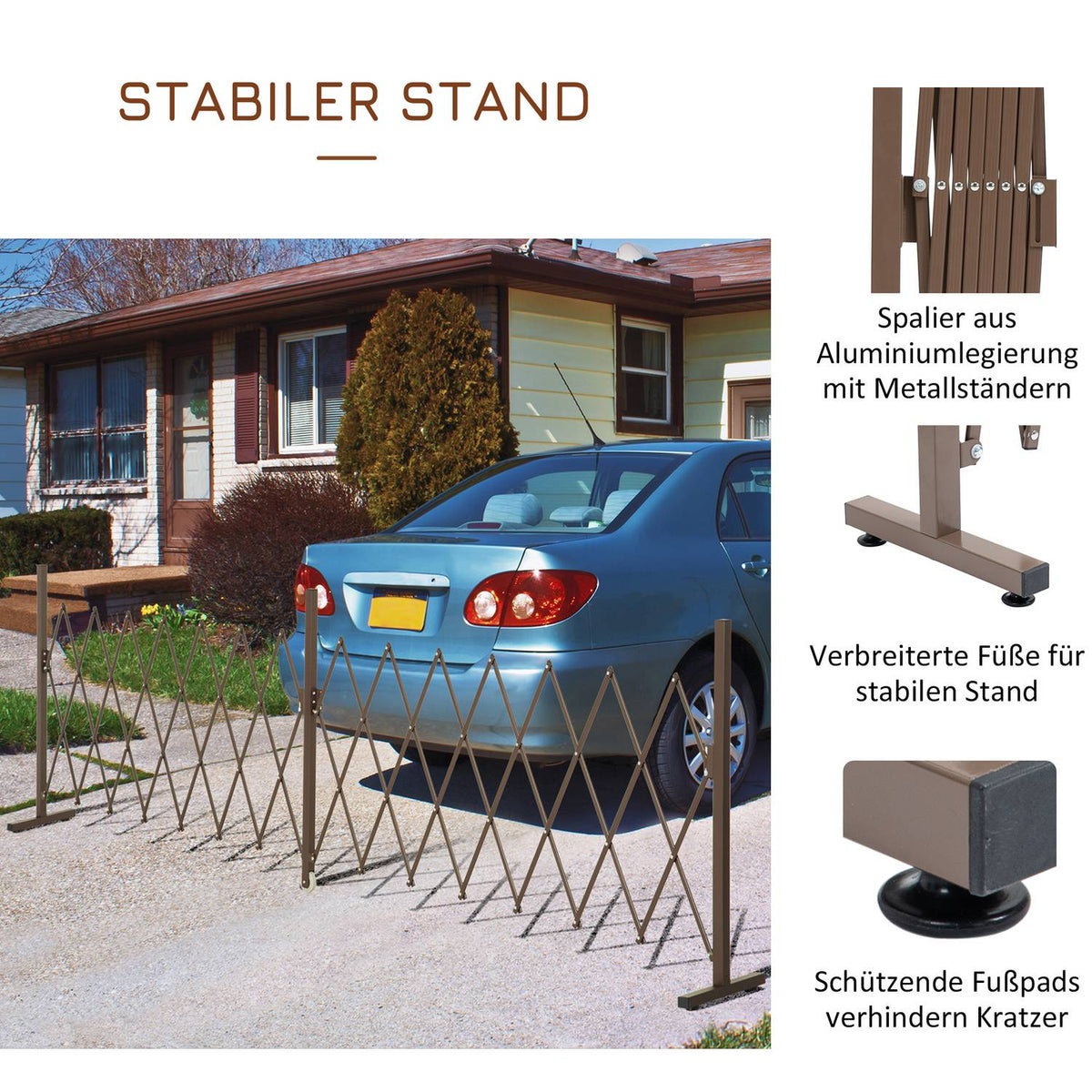 Scissor Gate Barrier Extendable 52-405Cm Garden Aluminum Brown H103.5Cm