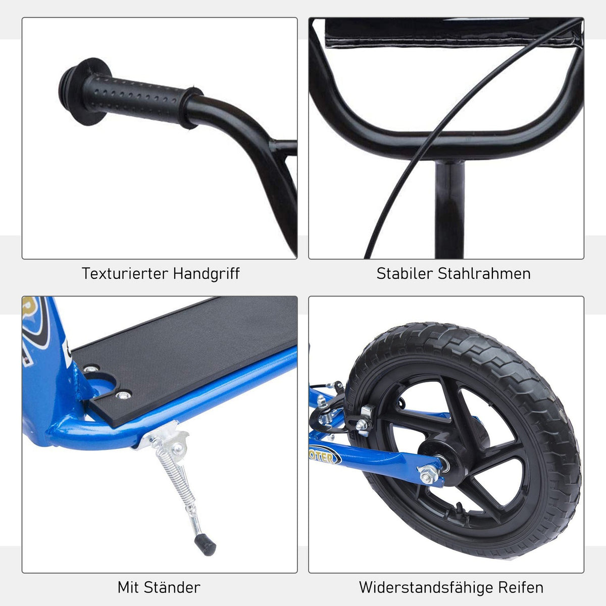 Scooter Children'S Scooter City Scooter 12 Inch With Rear Brake, Height Adjustable, Steel & Eva, Blue, 120X52X80-88 Cm
