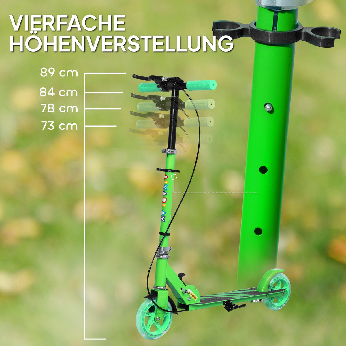 Scooter Children's Foldable Children's Scooter with Adjustable Handlebar Height, 2 Luminous Wheels, Handbrake & Rear Wheel Brake Kick Scooter for 3-8 Years Children Green
