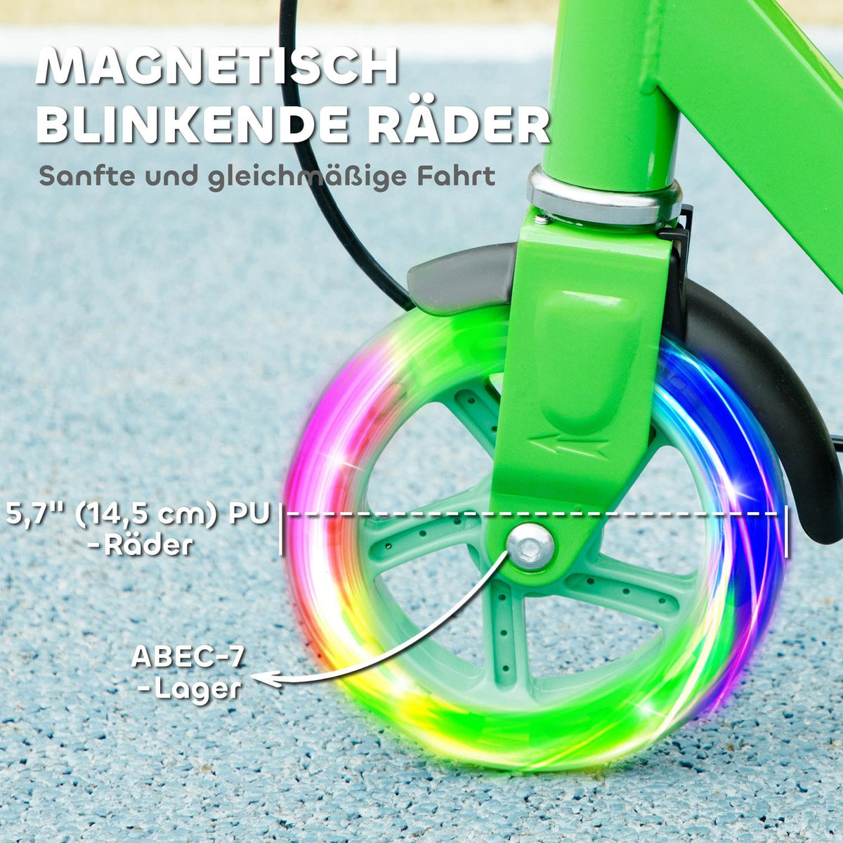 Scooter Children's Foldable Children's Scooter with Adjustable Handlebar Height, 2 Luminous Wheels, Handbrake & Rear Wheel Brake Kick Scooter for 3-8 Years Children Green