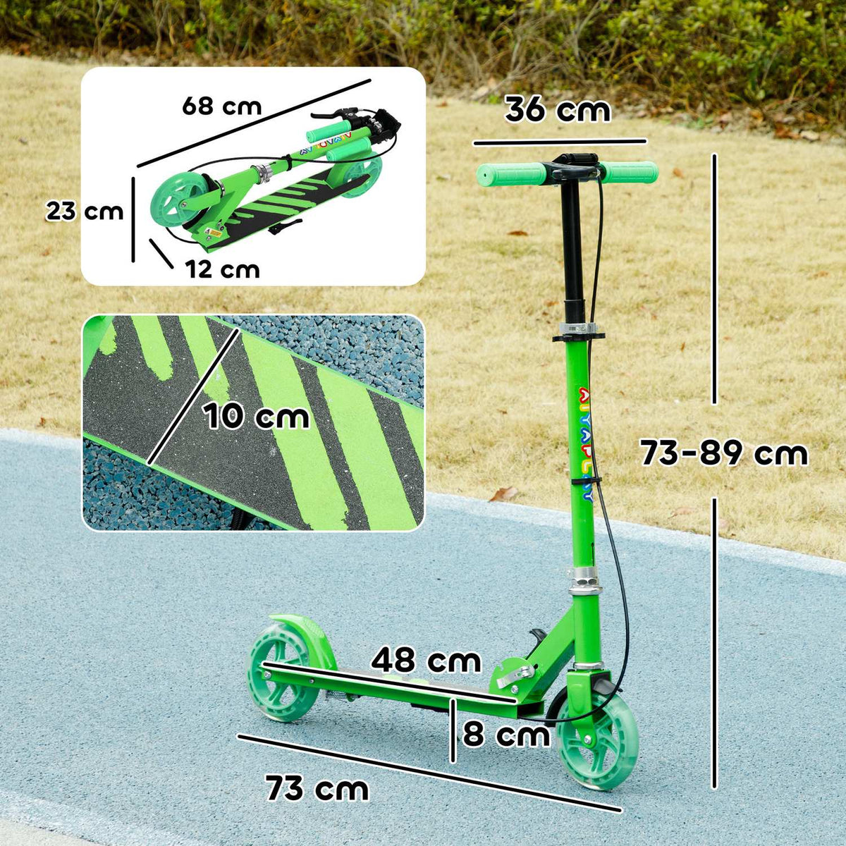 Scooter Children's Foldable Children's Scooter with Adjustable Handlebar Height, 2 Luminous Wheels, Handbrake & Rear Wheel Brake Kick Scooter for 3-8 Years Children Green