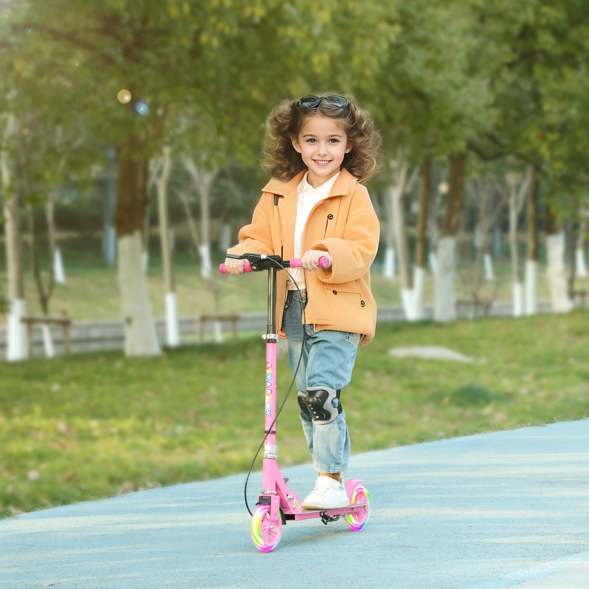 Scooter Children's Foldable Children's Scooter with Adjustable Handlebar Height, 2 Luminous Wheels, Handbrake & Rear Wheel Brake Kick Scooter for 3-8 Years Children Pink