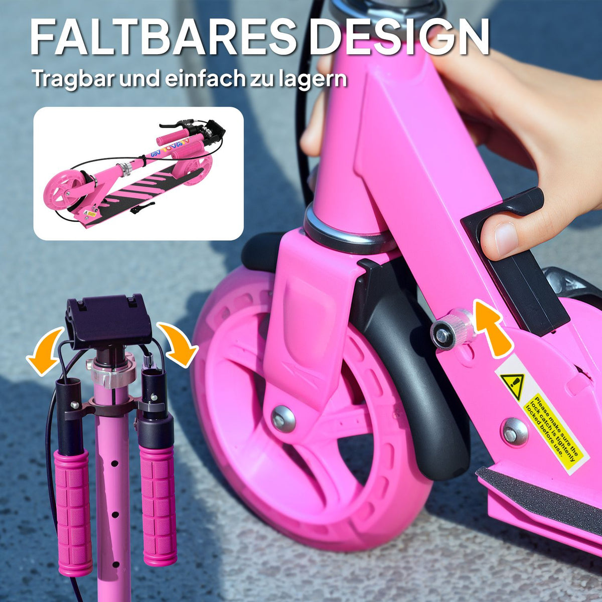 Scooter Children's Foldable Children's Scooter with Adjustable Handlebar Height, 2 Luminous Wheels, Handbrake & Rear Wheel Brake Kick Scooter for 3-8 Years Children Pink