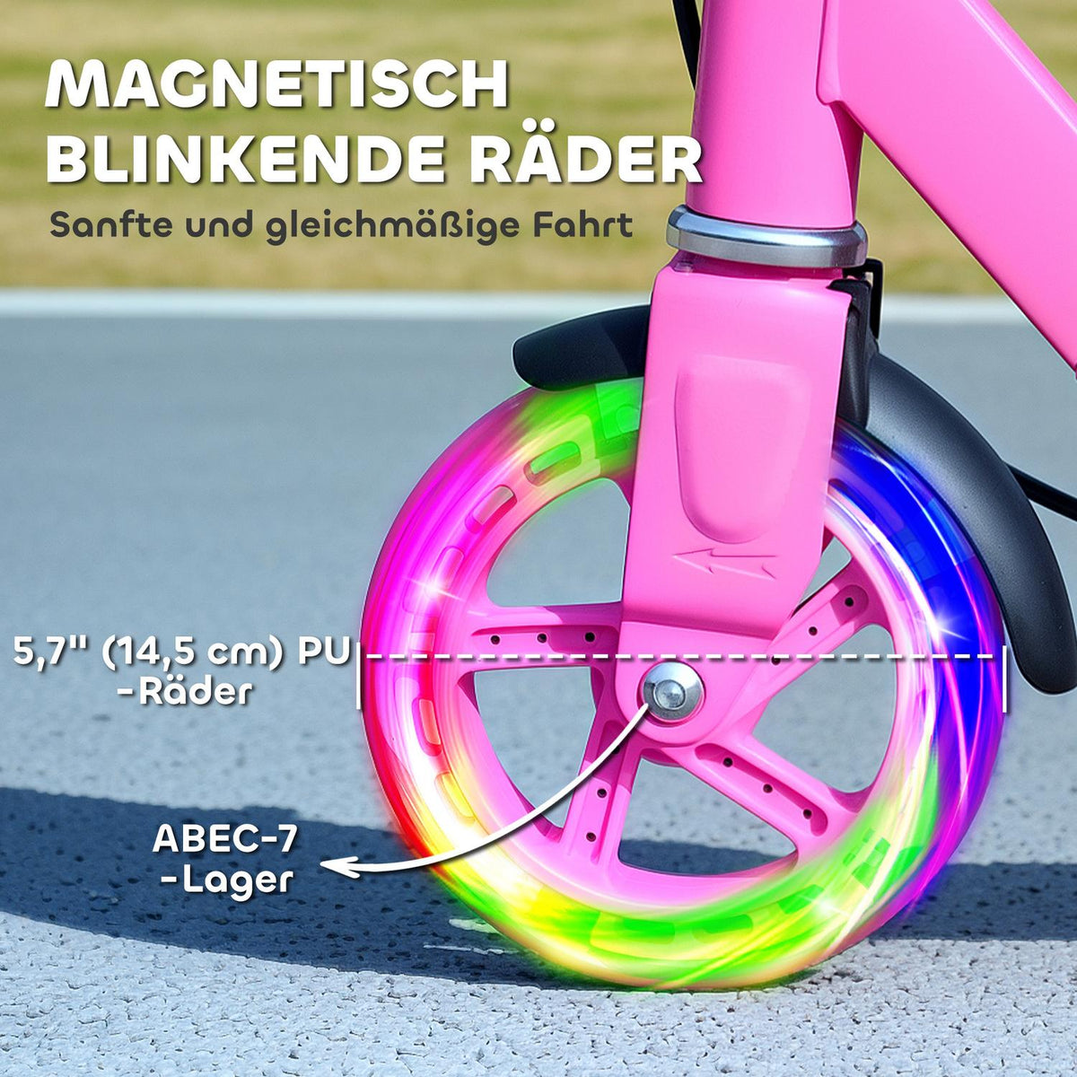 Scooter Children's Foldable Children's Scooter with Adjustable Handlebar Height, 2 Luminous Wheels, Handbrake & Rear Wheel Brake Kick Scooter for 3-8 Years Children Pink