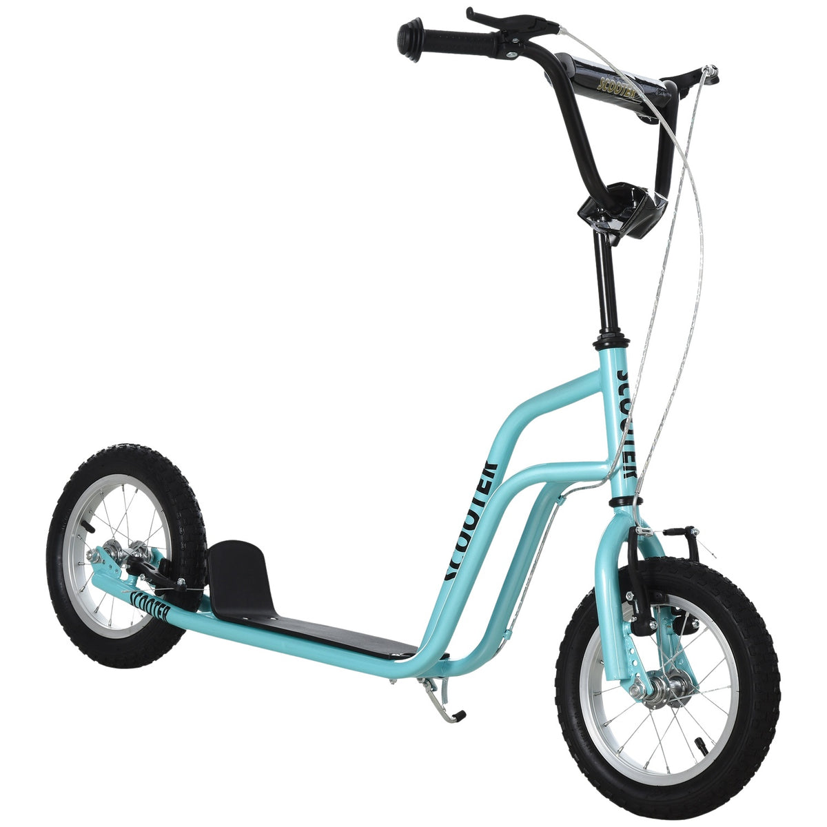 Scooter Kick Scooter Children'S Scooter City Scooter Kickboard With Pneumatic Tires 12 Inch, From 5 Years, Blue, 120X58X75-80Cm