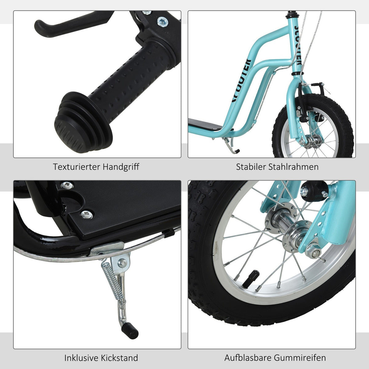 Scooter Kick Scooter Children'S Scooter City Scooter Kickboard With Pneumatic Tires 12 Inch, From 5 Years, Blue, 120X58X75-80Cm