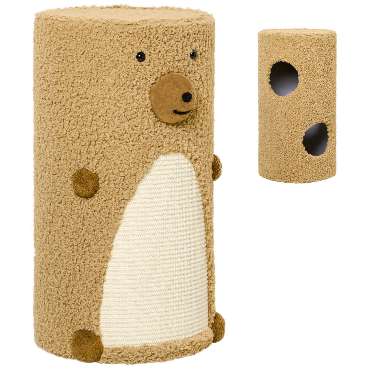 Scratching Barrel 66Cm Play And Scratching Tower With 2 Levels, Scratching Board, 2 Caves, Cat Scratching Post In Bear Design In Light Brown