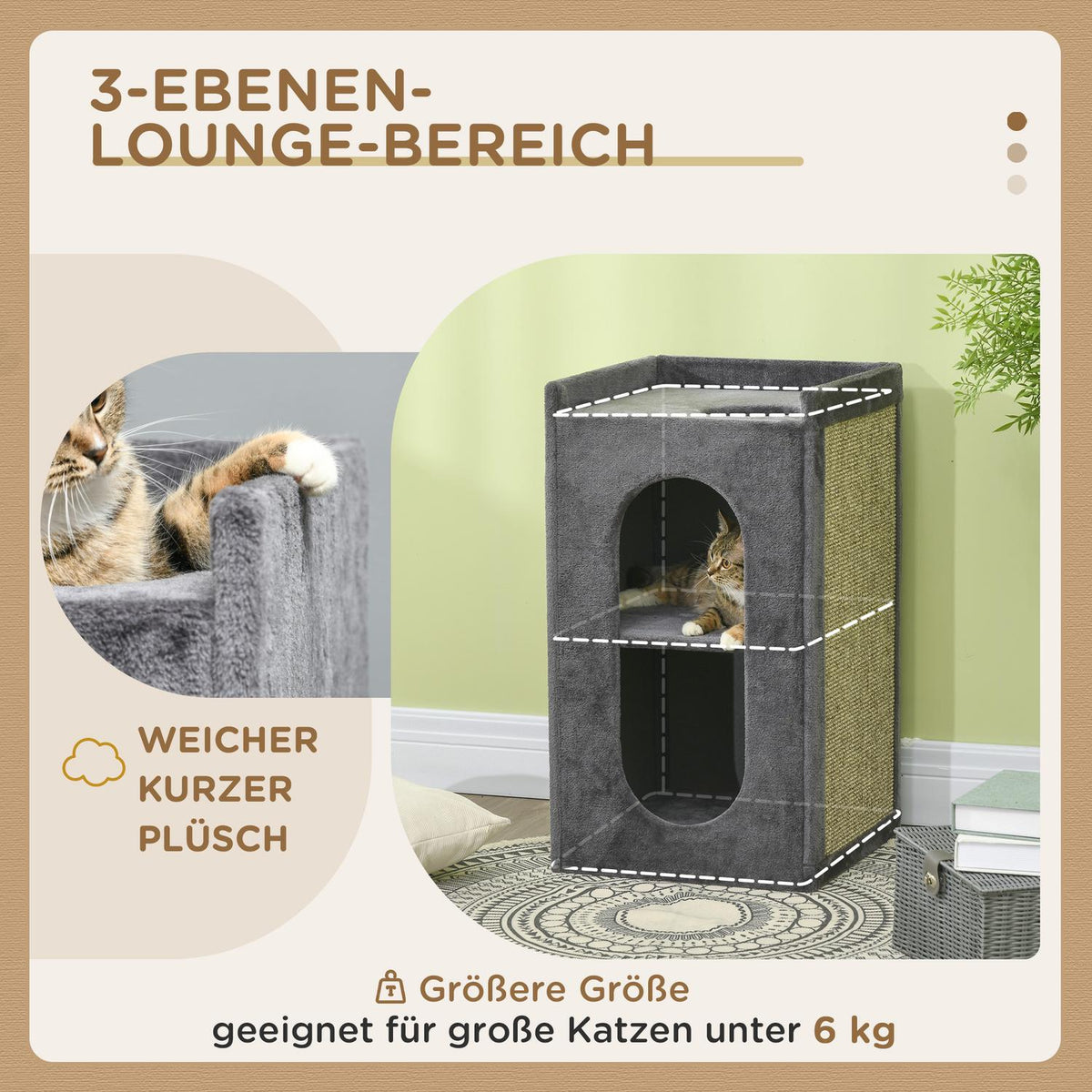 Scratching Barrel 81Cm Robust Cat Scratching Post With 2 Caves, Scratching Tower, 2 Levels For Cats Up To 6Kg In Dark Gray