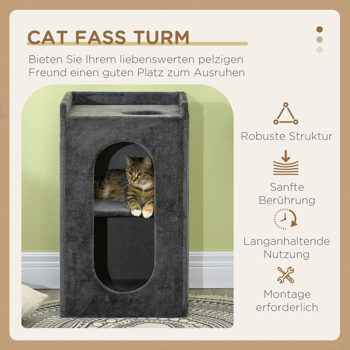 Scratching Barrel 81Cm Robust Cat Scratching Post With 2 Caves, Scratching Tower, 2 Levels For Cats Up To 6Kg In Dark Gray
