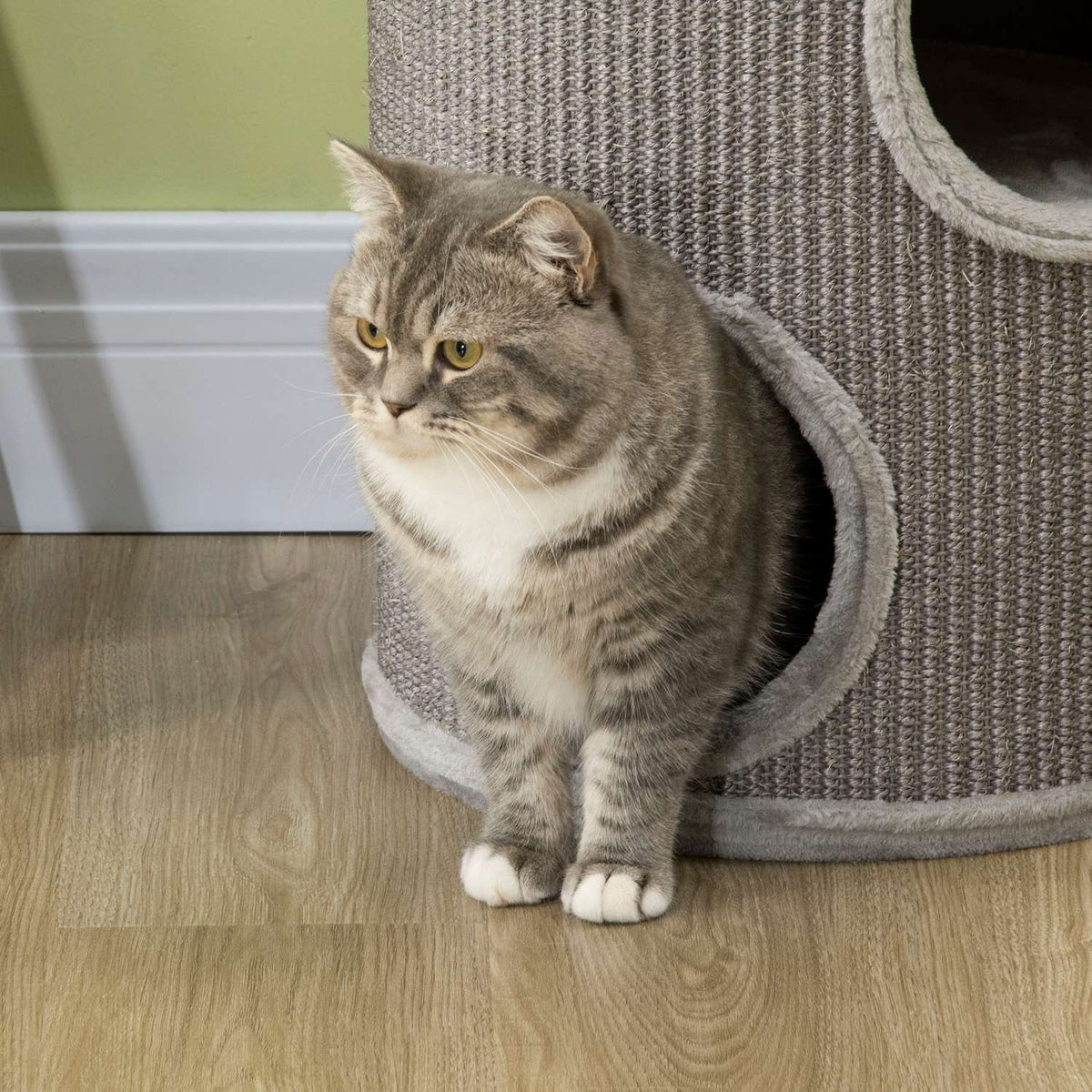 Scratching Barrel Play And Scratching Barrel For Cats With 3 Caves, Made Of Sisal & Plush, Light Gray, Ø38X70Cm