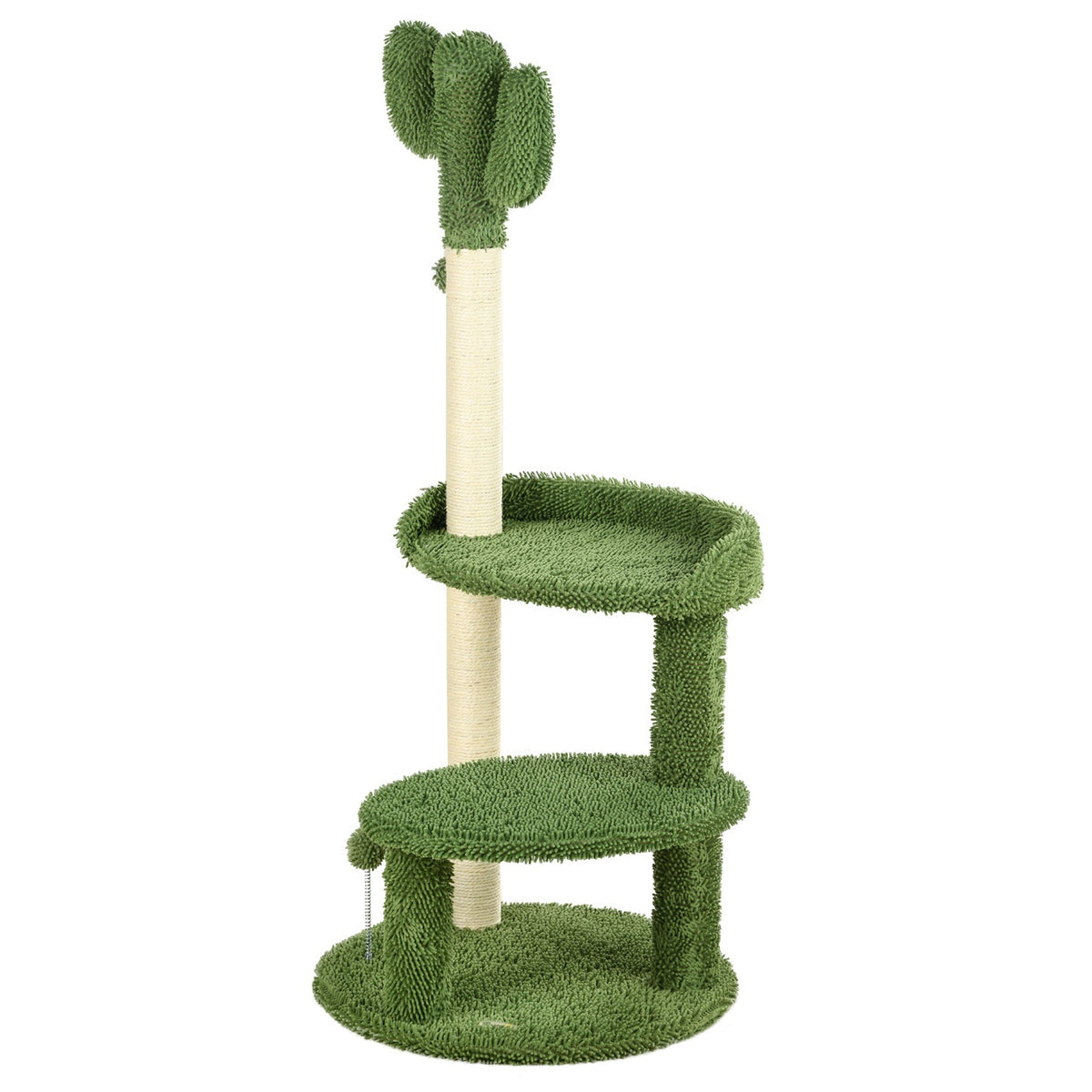 Scratching Post 111Cm Cat Scratching Post With 2 Tiers & Play Ball, For Cats Up To 10Kg, Sisal, Green