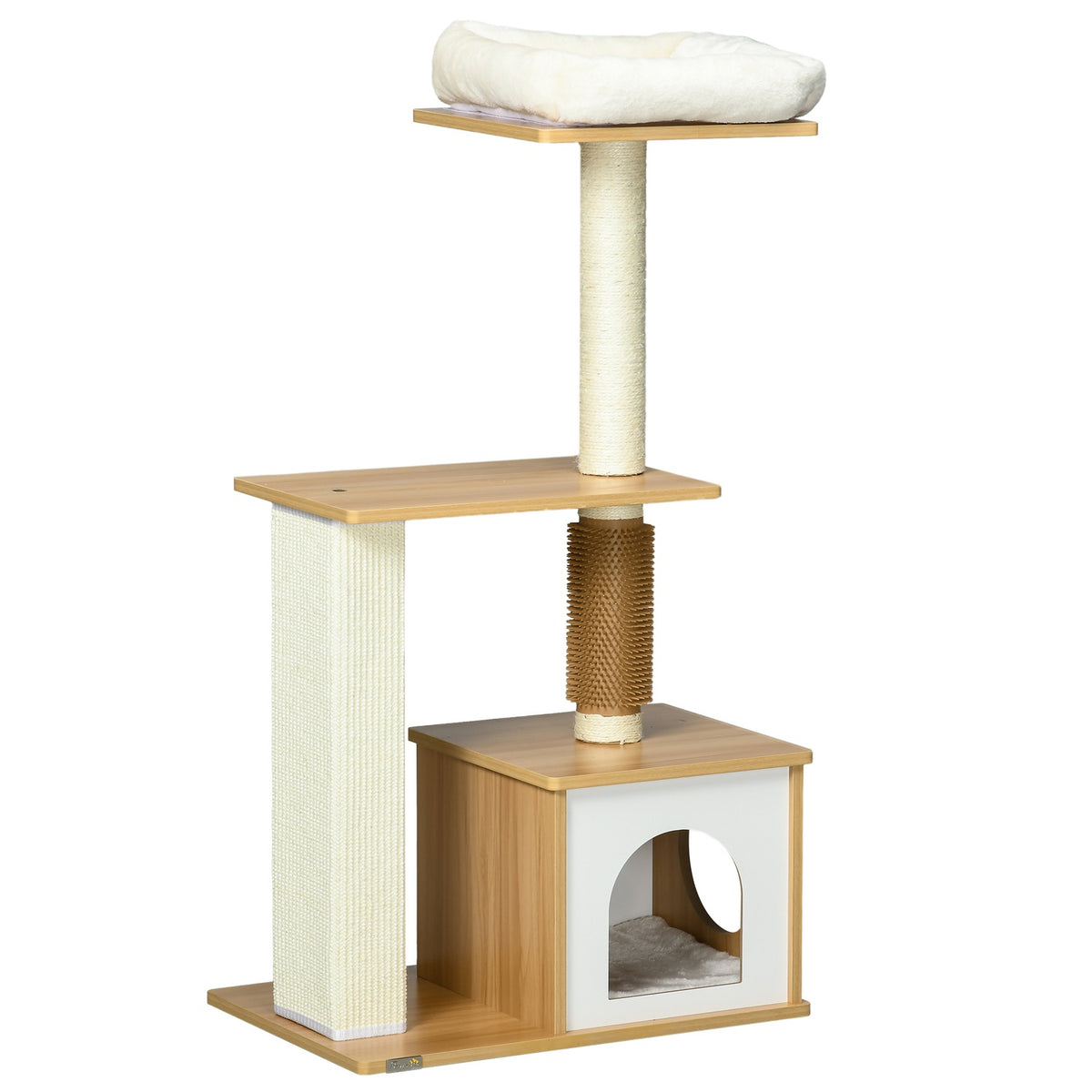 Scratching Post 114Cm Multi-Tier Cat Tree With Cat Cave & Tickle Column, For Cats Up To 5Kg, Oak