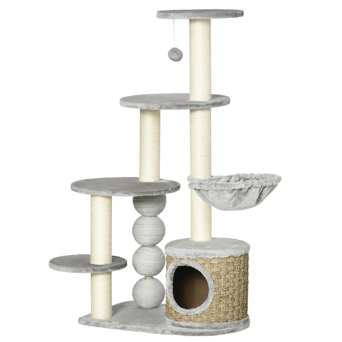 Scratching Post 115.5Cm Cat Tree With Cat Cave & Hammock, Jute Posts, Light Gray