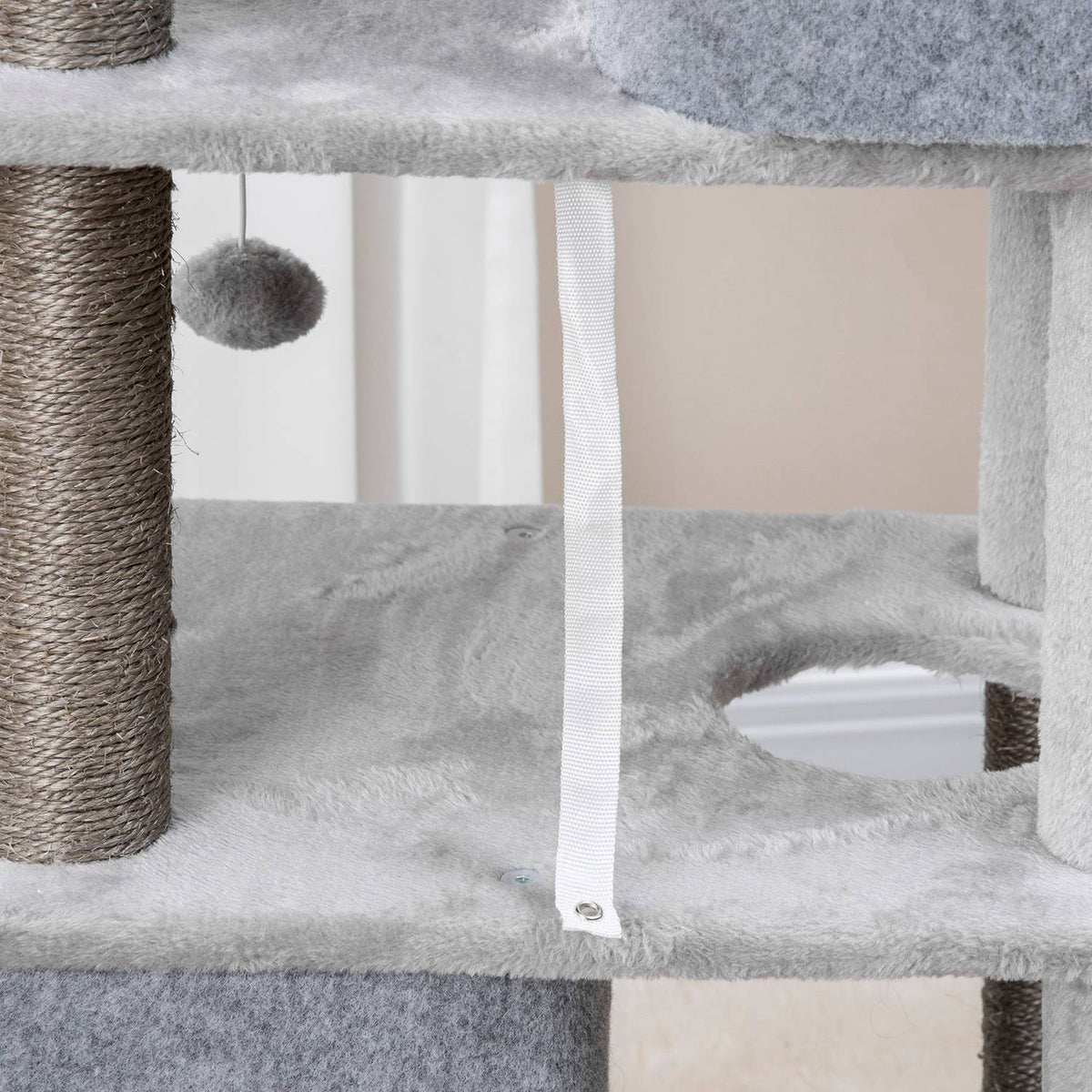 Scratching Post 142H Cm Cat Tree With Cat Caves & Platforms, Sisal Column, Cat Toy, Anti-Tip, Grey