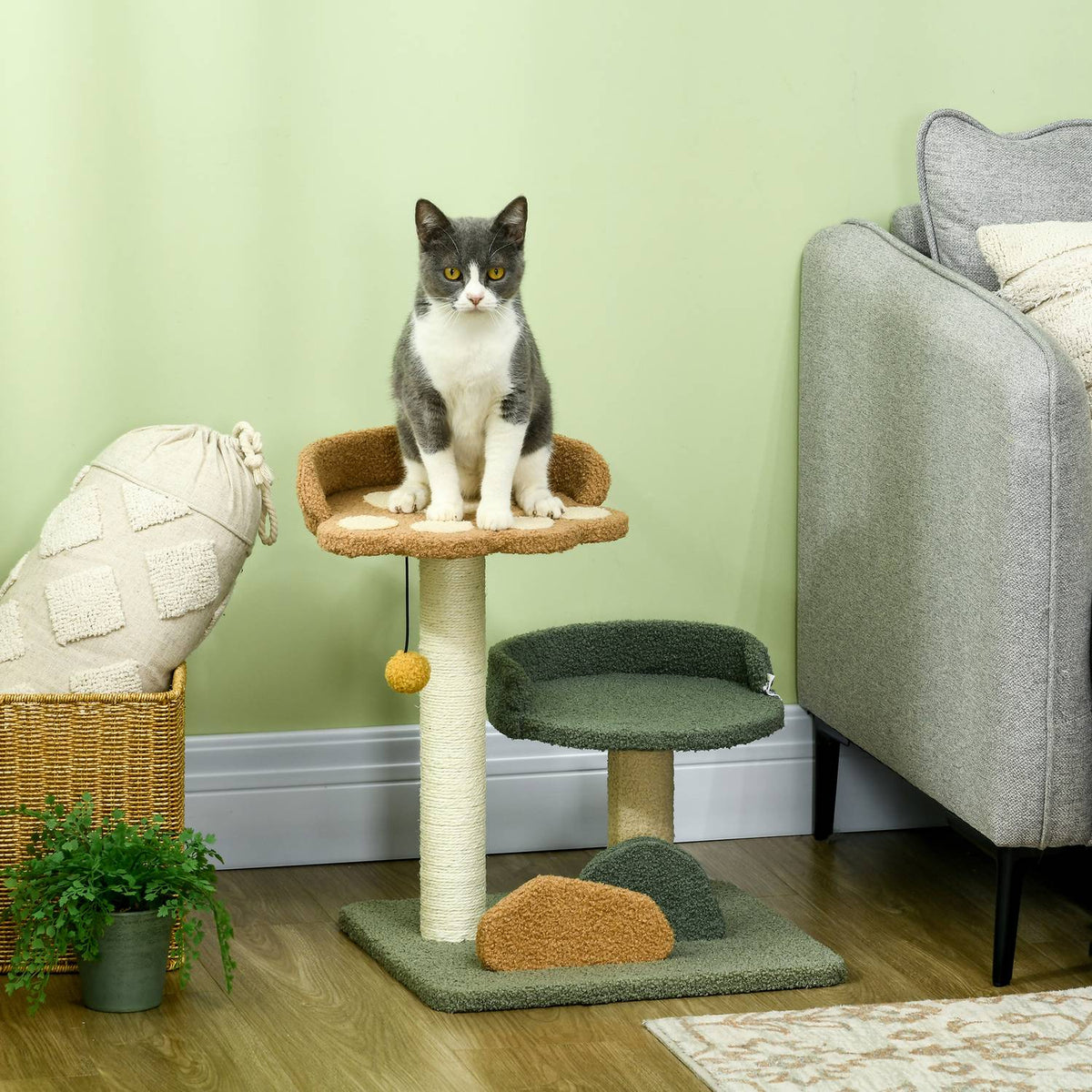Scratching Post 52 Cm Cat Scratching Post With 2 Levels, Toy Ball, Sisal, For Indoor